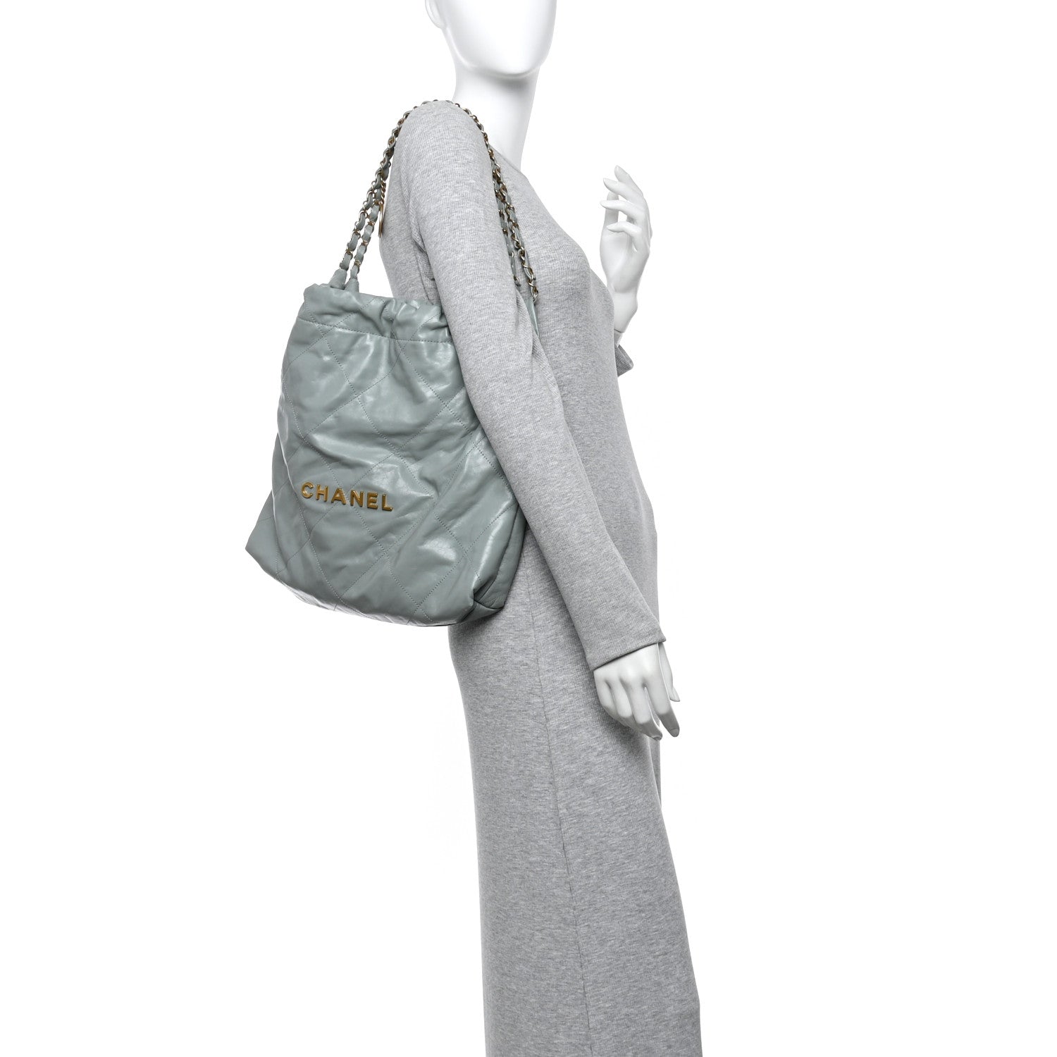 Shiny Calfskin Quilted Chanel 22 Light Blue