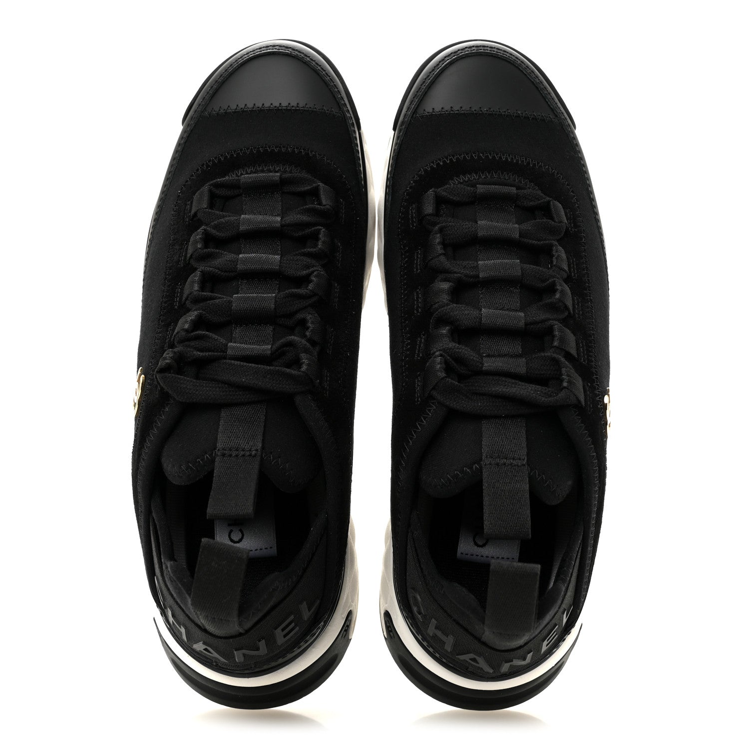 Velvet Calfskin Mixed Fibers CC Sneakers 37.5 Black