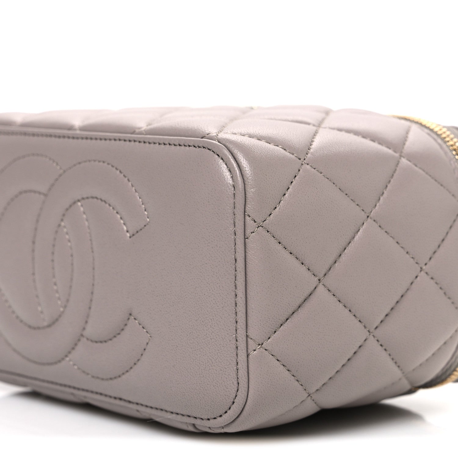 Lambskin Quilted Small Top Handle Vanity Case With Chain Dark Grey
