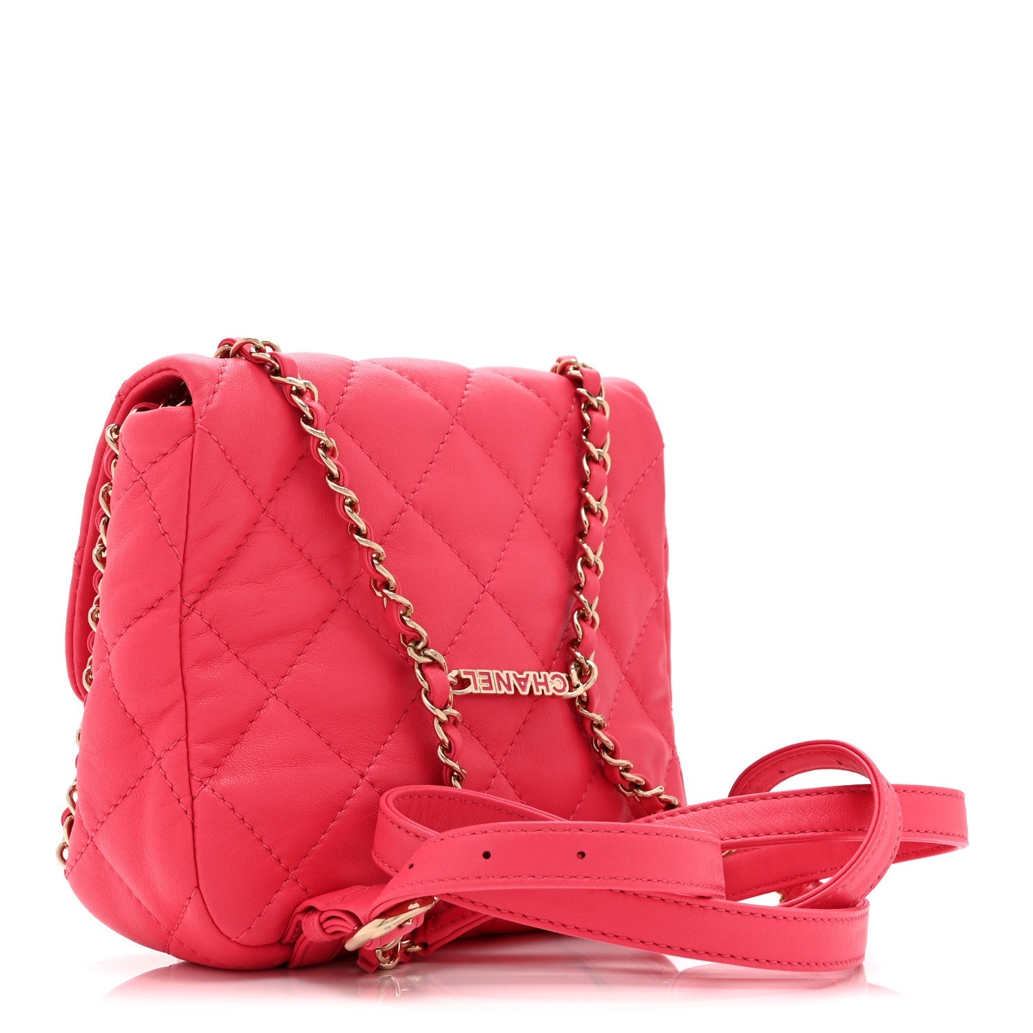 Lambskin Quilted Resin Chain Around Backpack Pink