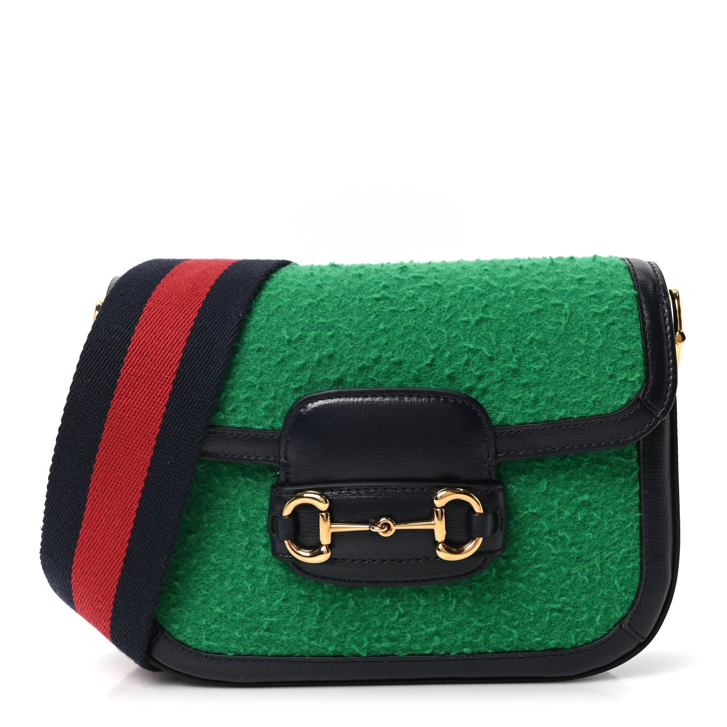 Casy Wool Azalea Calfskin Mini Horsebit 1955 Shoulder Bag Deep Deep Emerald Blue