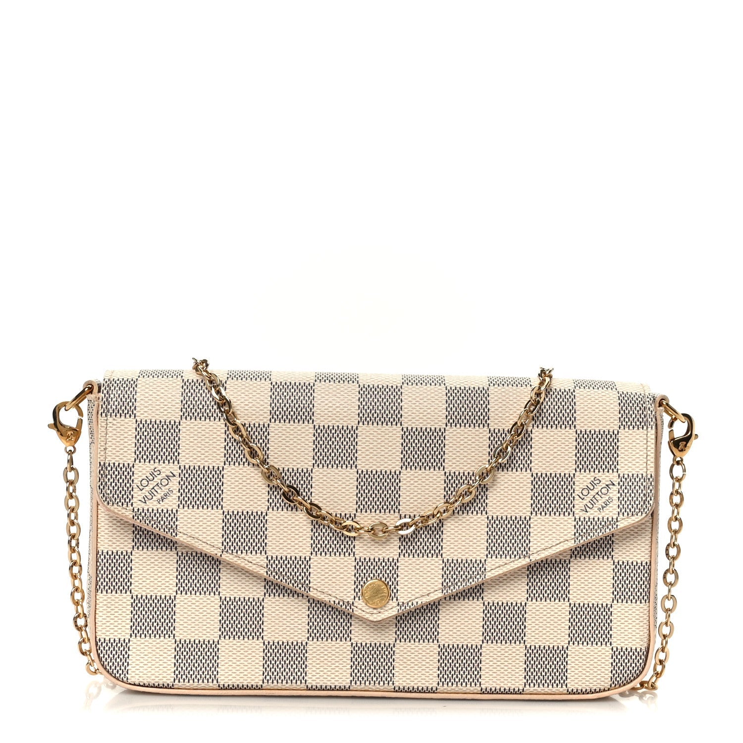 Damier Azur Pochette Felicie Chain Wallet Rose Ballerine