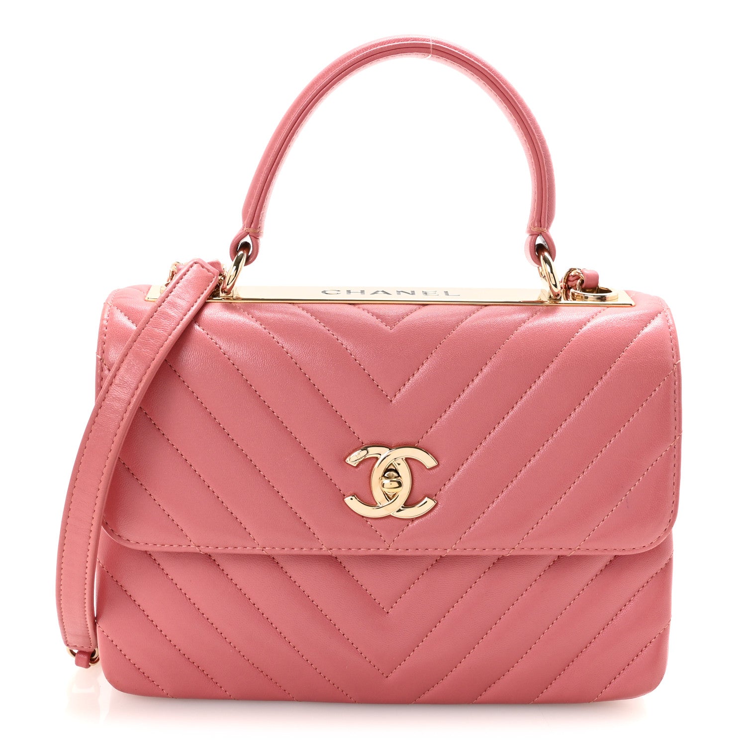 Lambskin Chevron Quilted Small Trendy CC Dual Handle Flap Bag Rosewood