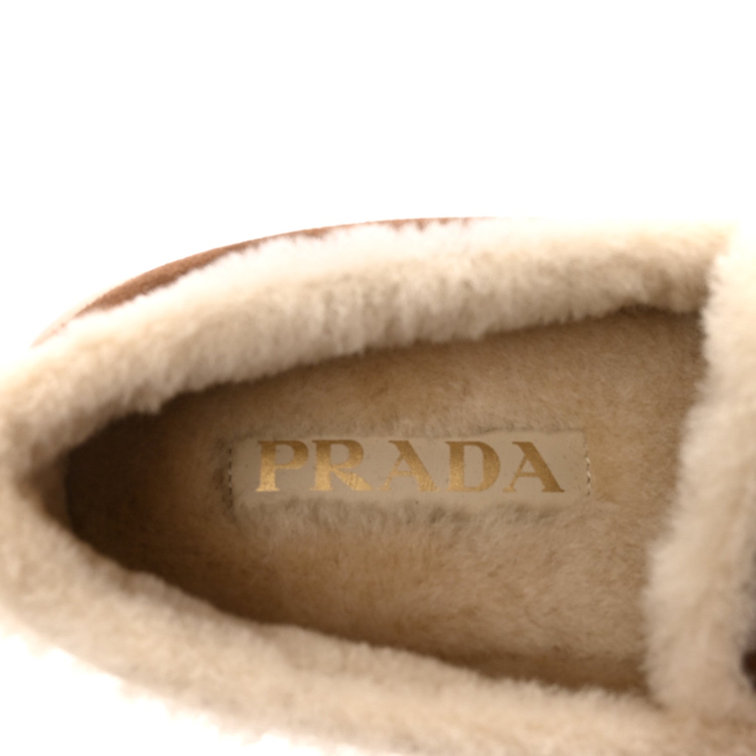 Suede Shearling Triangle Logo Loafer 38.5 Cocoa Brown