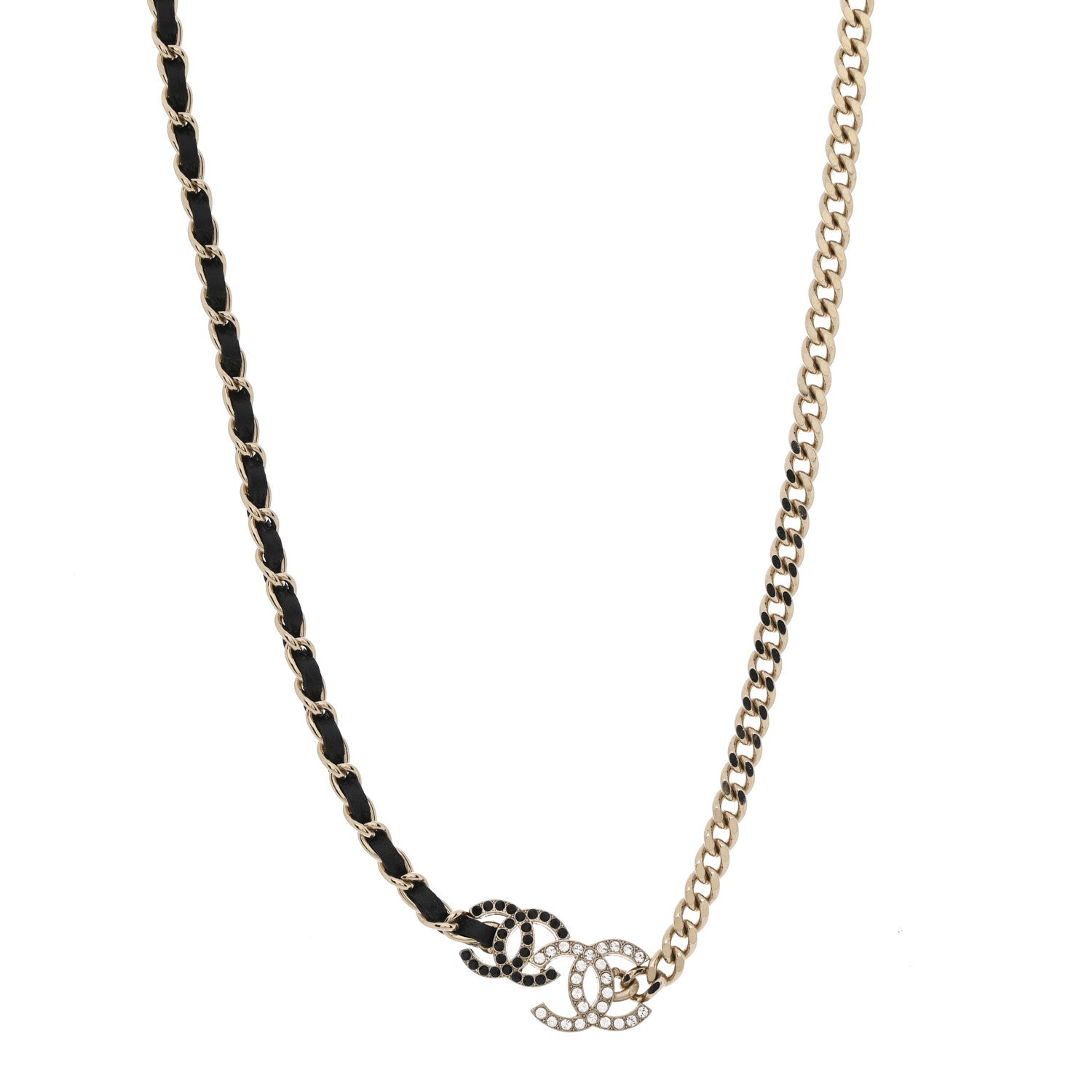 Lambskin Crystal CC Chain Choker Necklace Black Gold