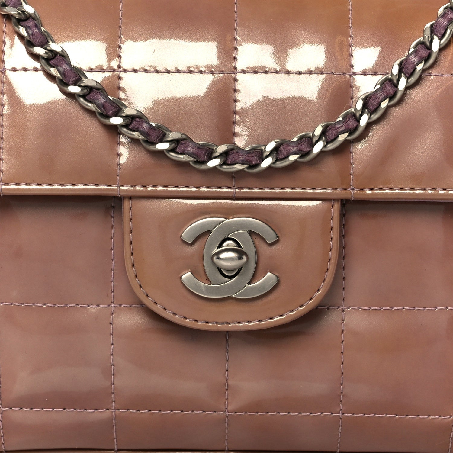 Patent Quilted East West Chocolate Bar Flap Light Purple
