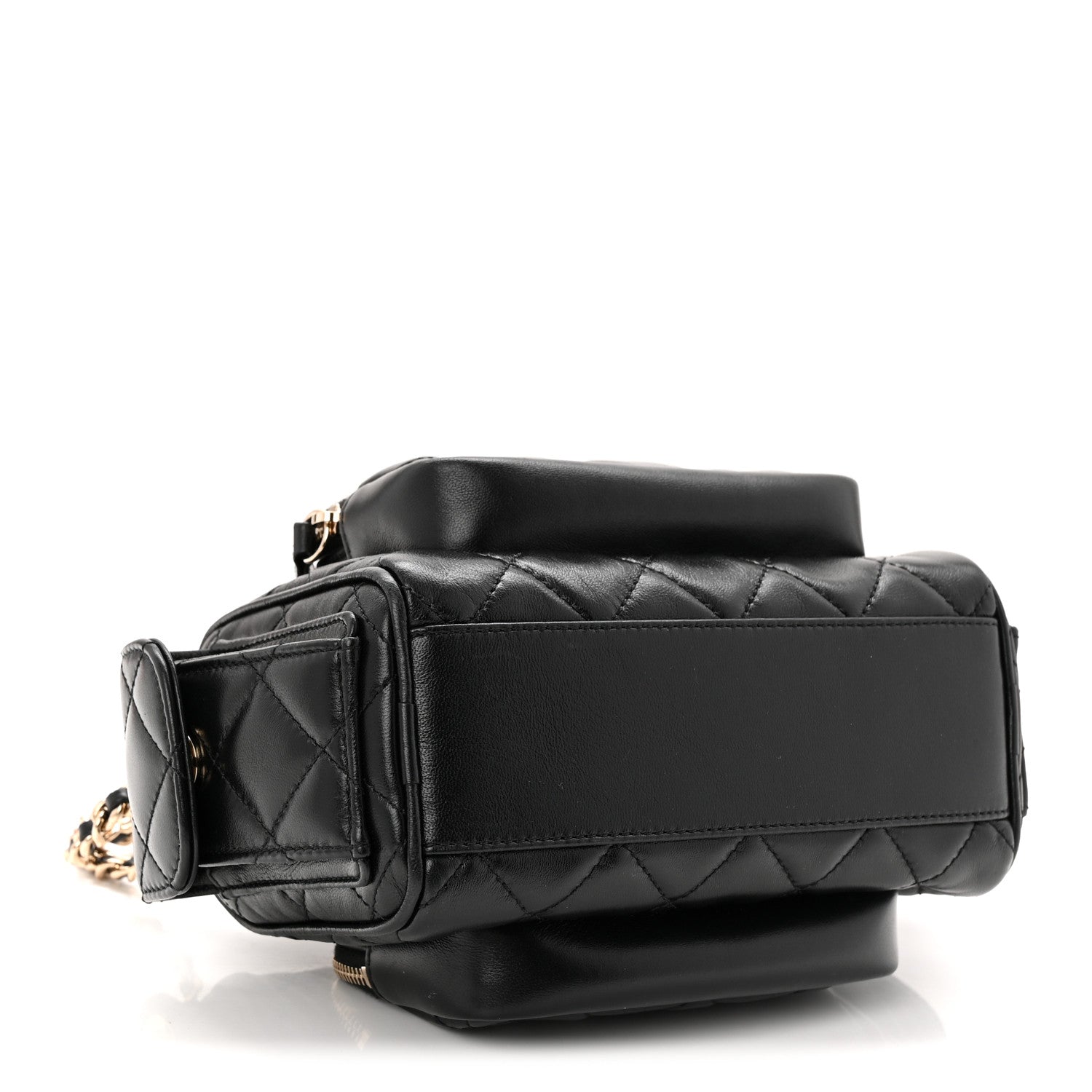 Shiny Crumpled Lambskin Quilted Small Preppy Pocket Camera Case Black