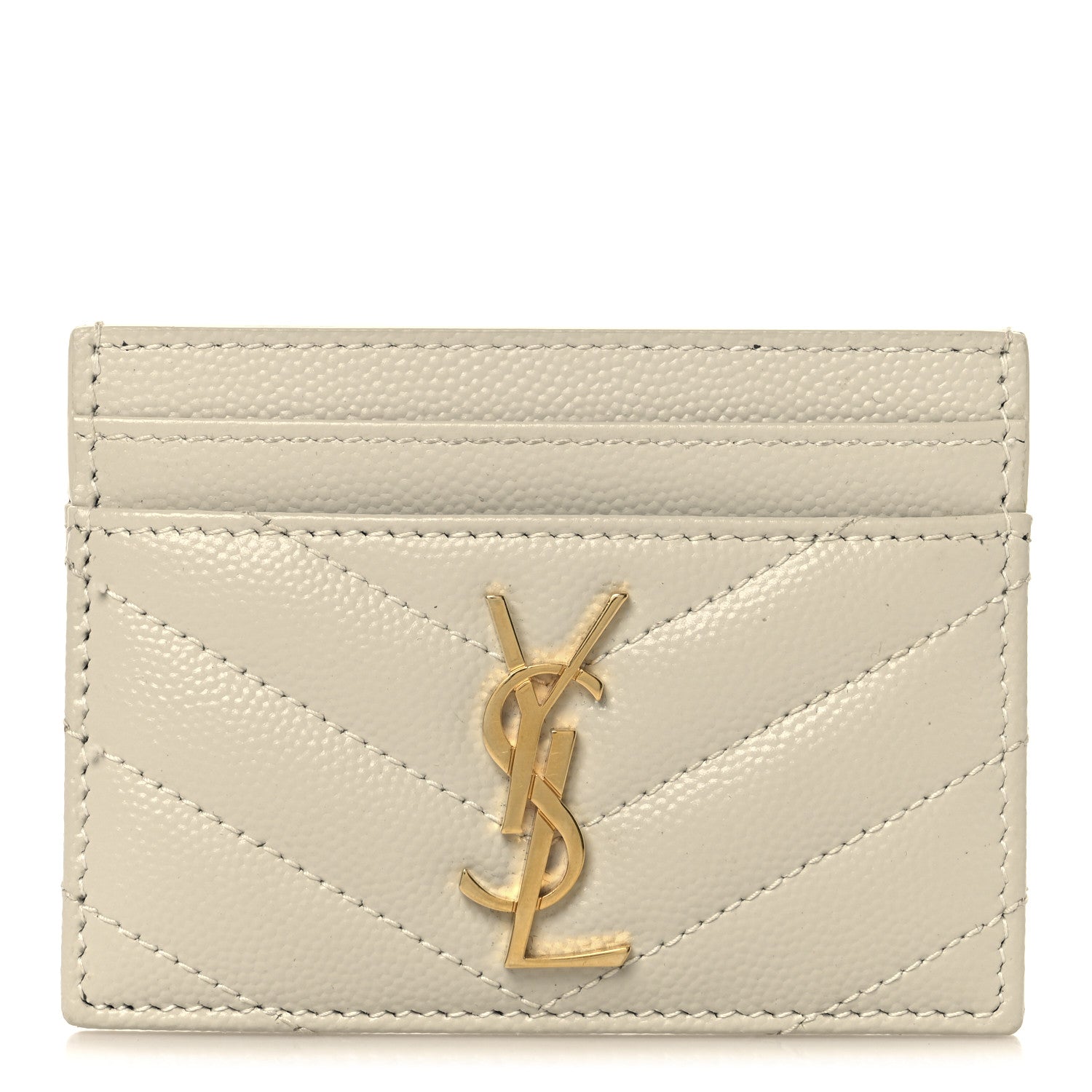 Grain De Poudre Matelasse Chevron Monogram Credit Card Case Crema Soft