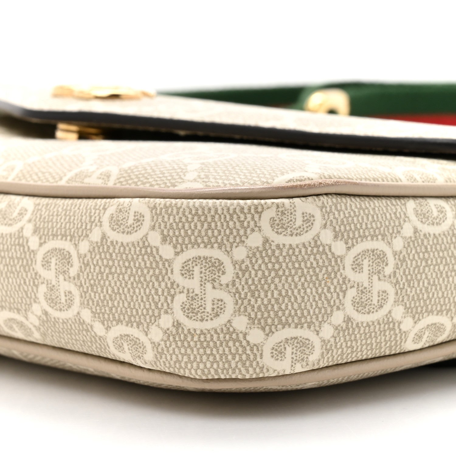 GG Supreme Monogram Textured Dollar Calfskin Web Mini Ophidia Envelope Shoulder Bag Beige Mystic White Oatmeal