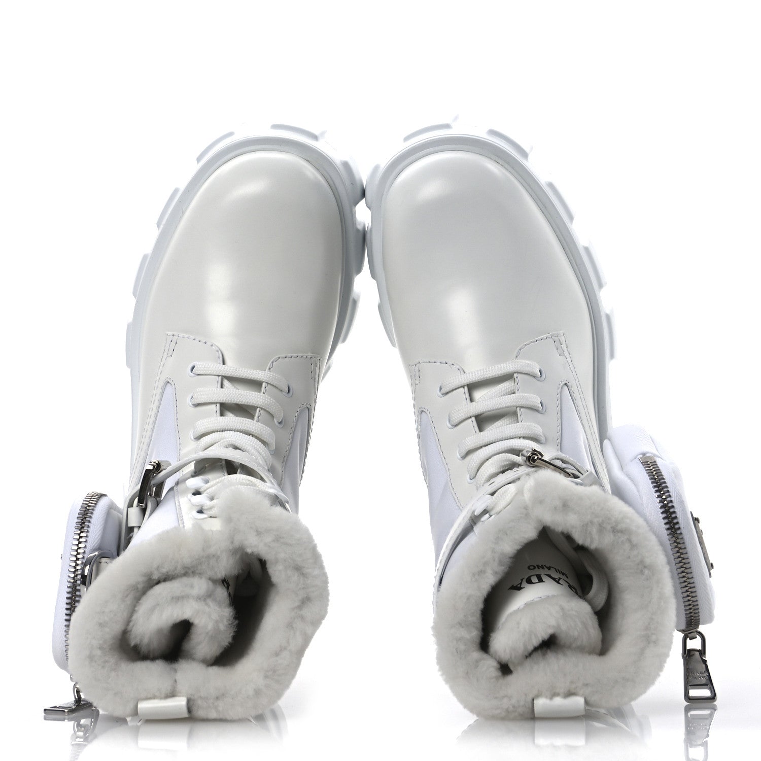Spazzolato Rois Nylon Shearling Metal Triangle Logo Monolith Pouch Pocket 55mm Boots 35.5 White