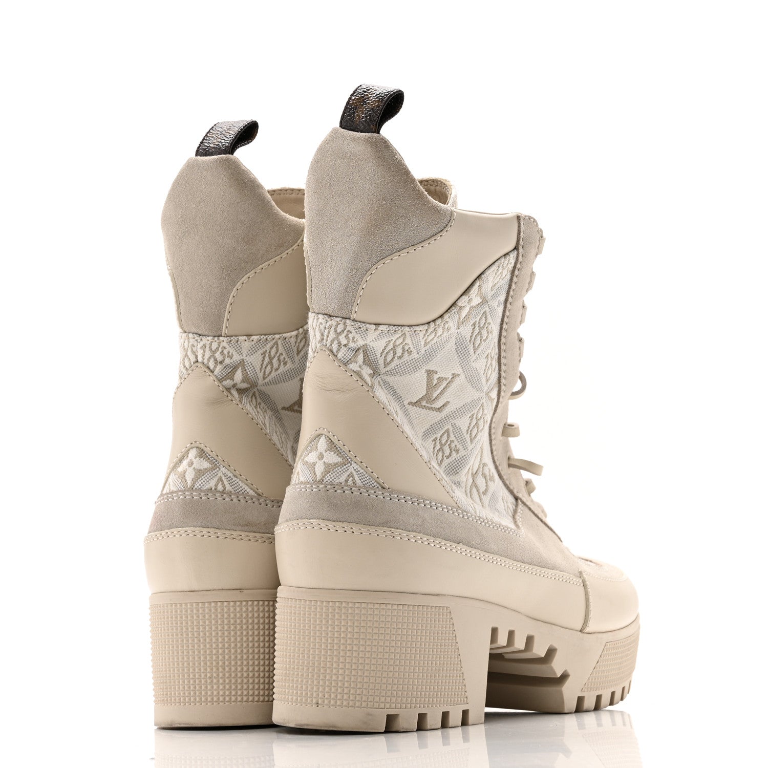 Suede Calfskin Jacquard Since 1854 Laureate Platform Desert Boots 37.5 Beige