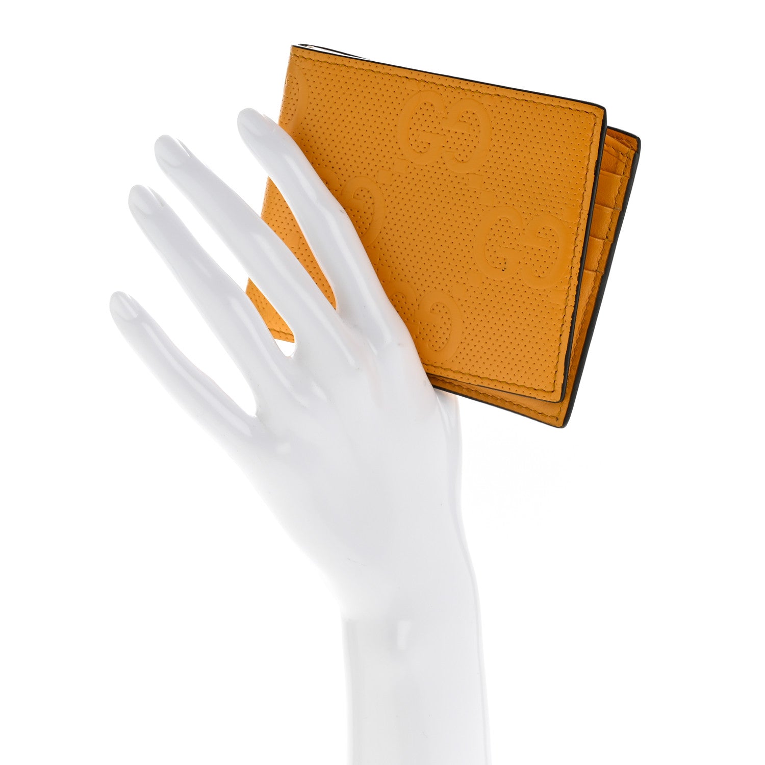 Calfskin GG Tennis Embossed Bi-Fold Wallet Yellow Tangerine