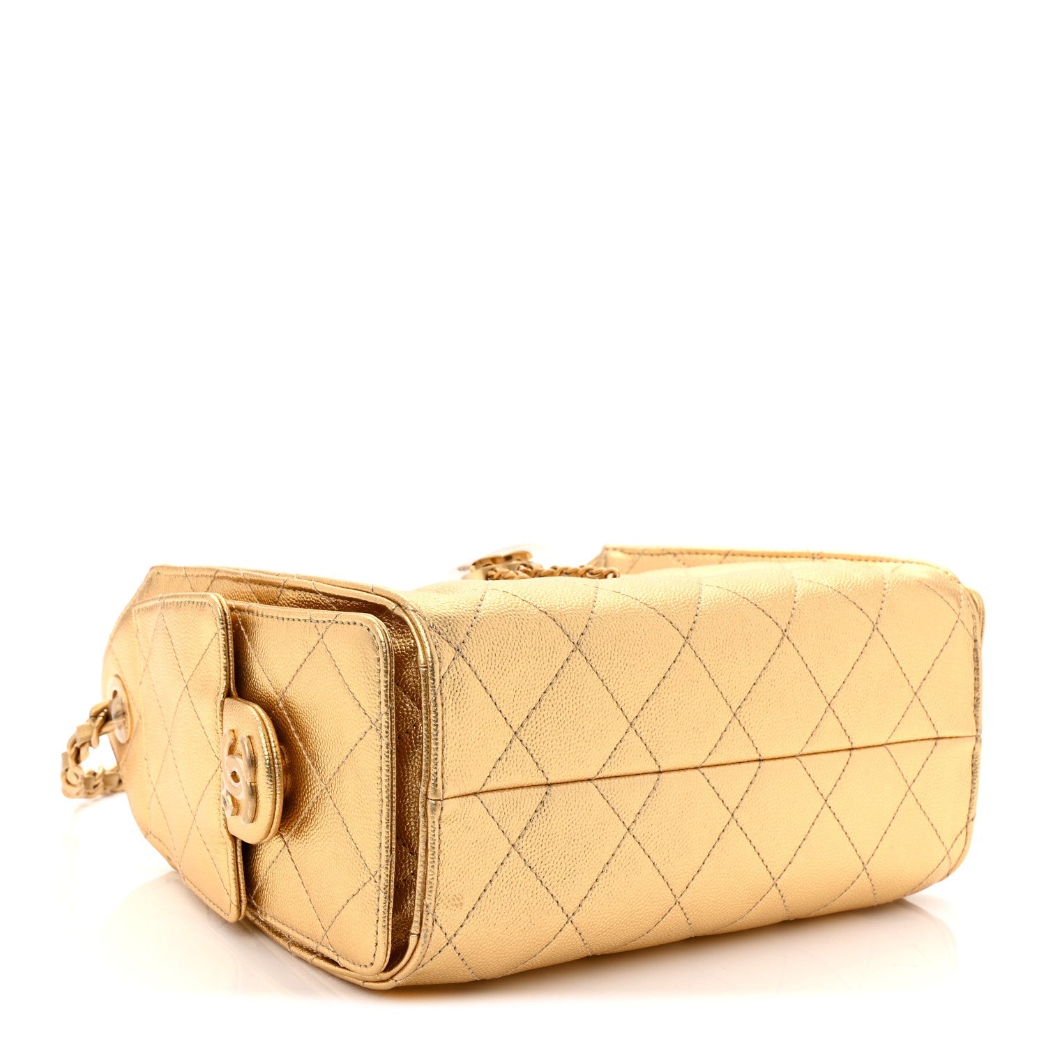 Metallic Caviar Quilted Mini Chanel 25 Handbag Gold