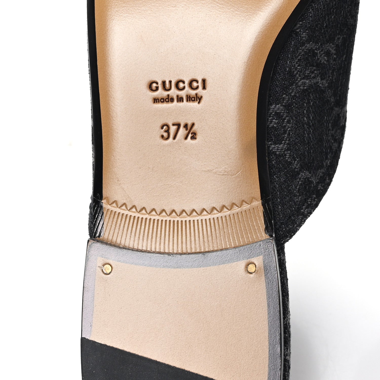 New Denim GG Malaga Kid Womens Princetown Slippers 37.5 Grey Black