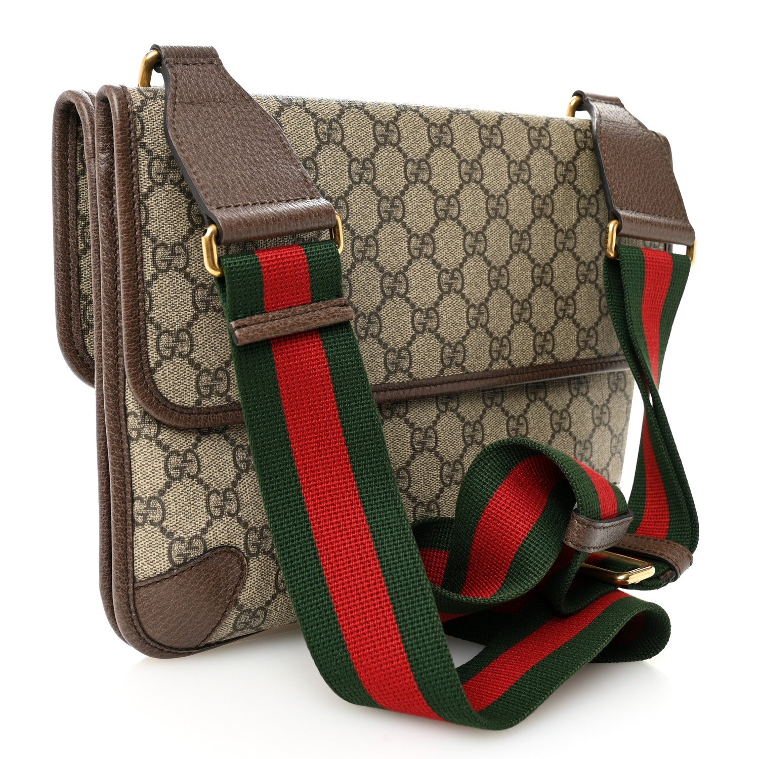 GG Supreme Monogram Web Neo Vintage Double Flap Messenger Bag Beige New Acero