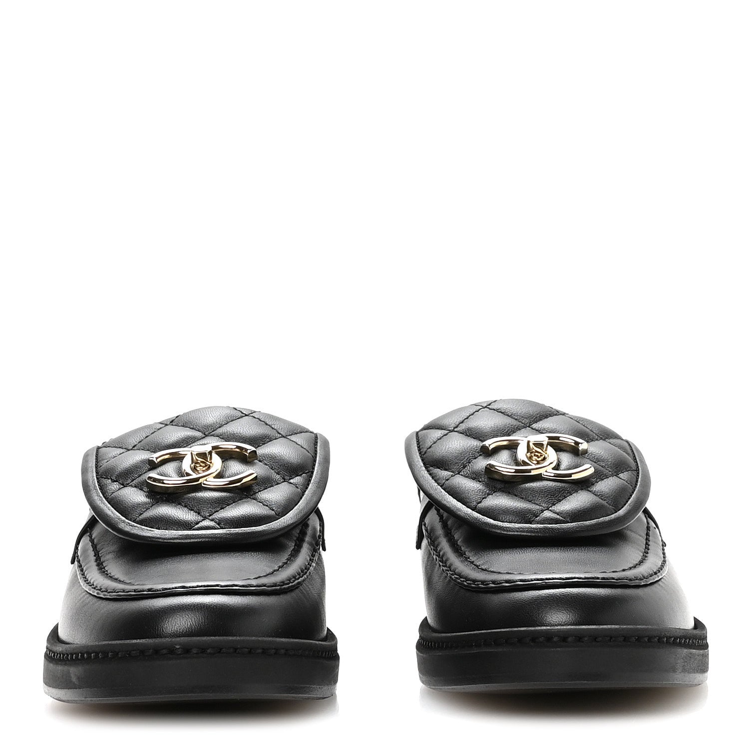 Lambskin Quilted CC Turnlock Mules 36 Black