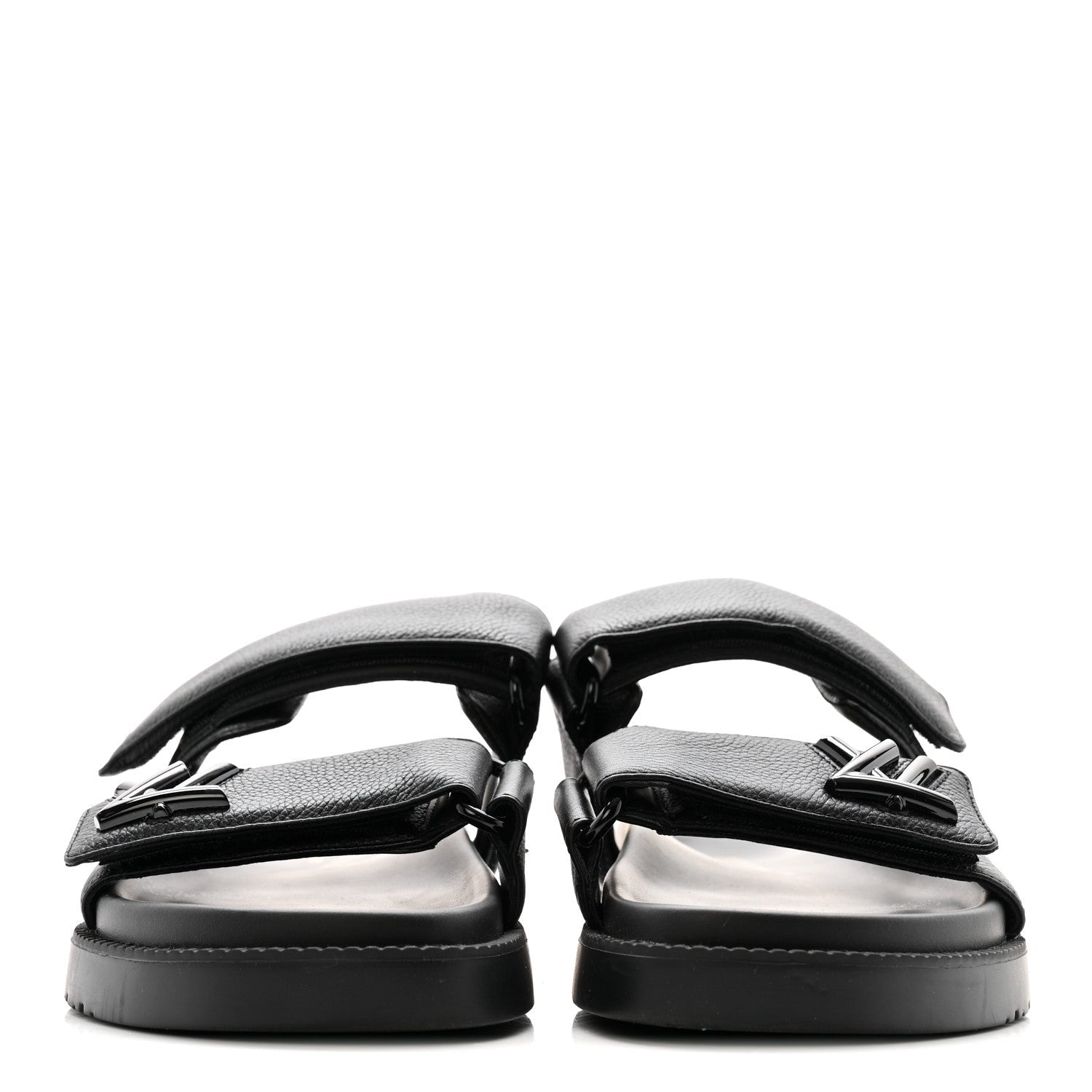 Grained Calfskin Sunset Comfort Flat Sandals 38 Black