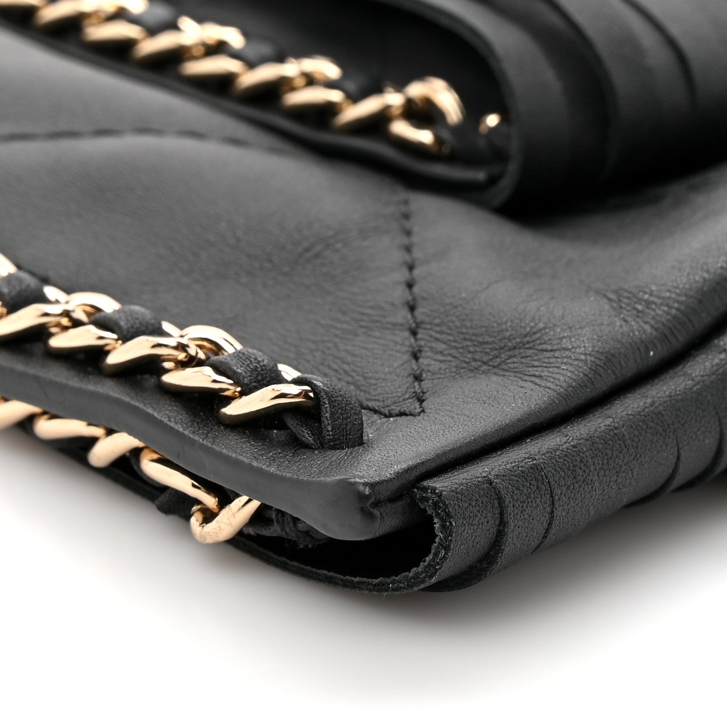 Calfskin Quilted Fringe Small Shopping Bag Black