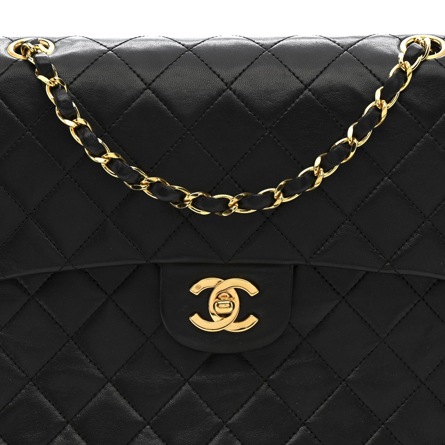 Lambskin Quilted Medium Double Flap Black