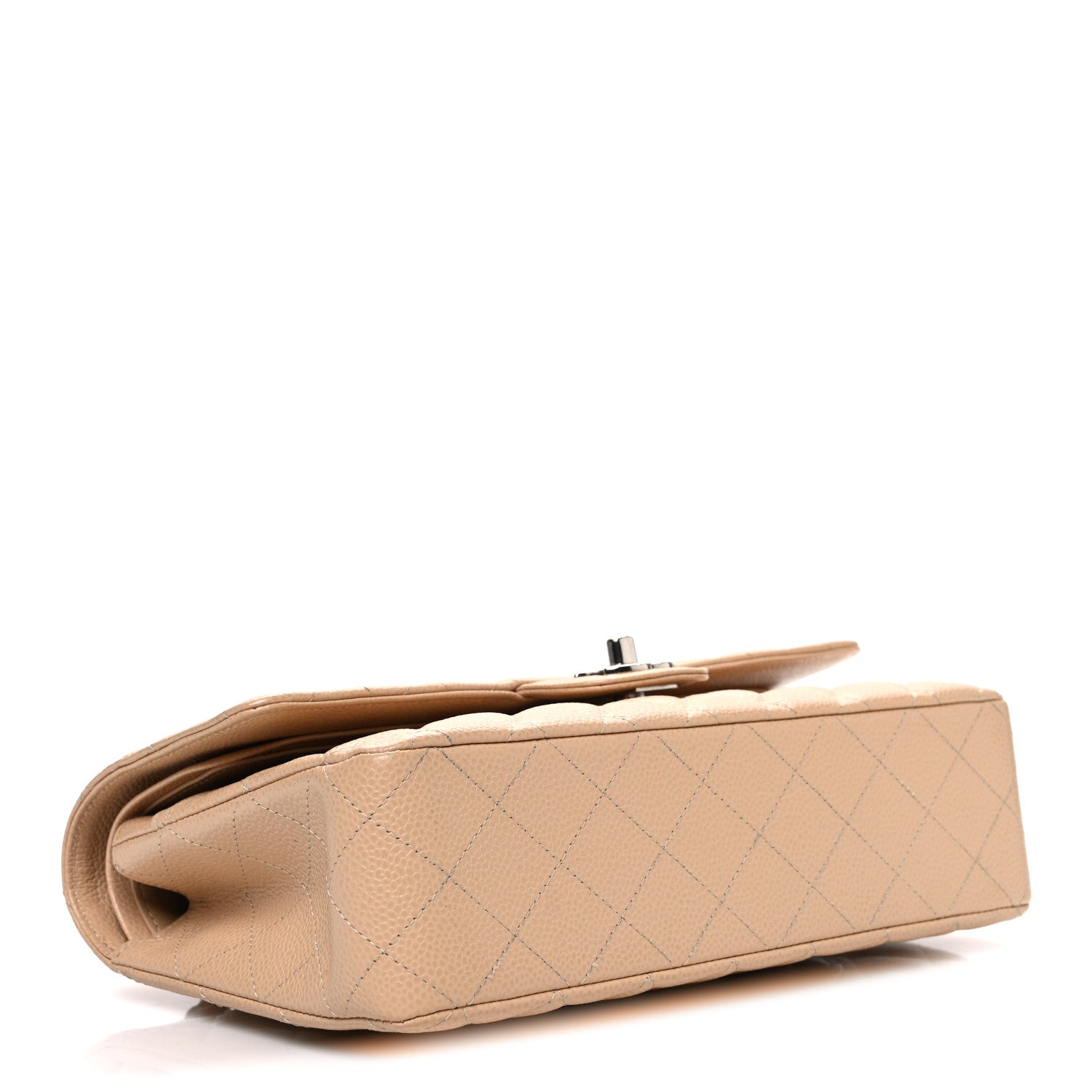 Caviar Quilted Medium Double Flap Beige
