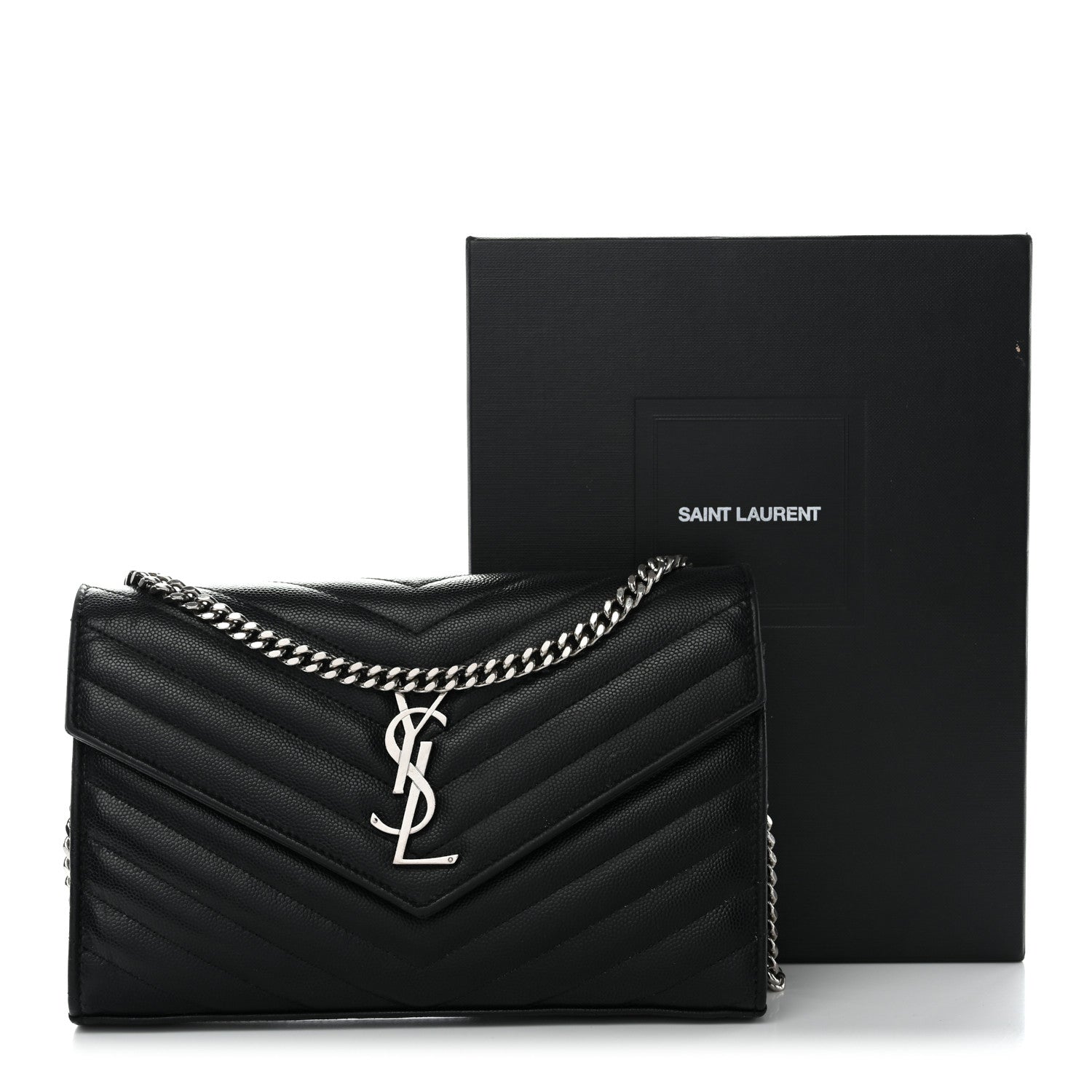 Grain De Poudre Matelasse Chevron Monogram Chain Wallet Black