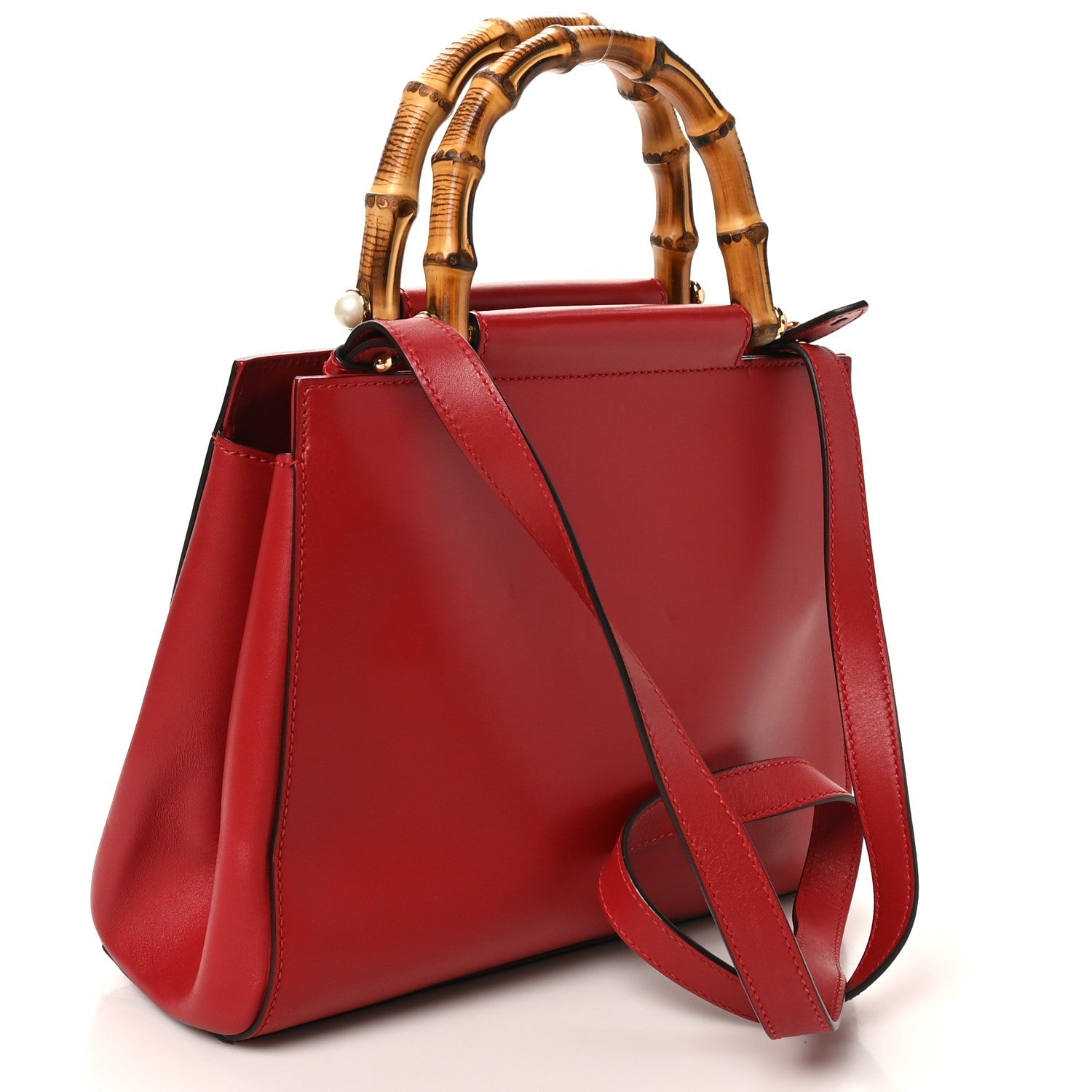 Nappa Bamboo Small Nymphaea Top Handle Bag Hibiscus Red
