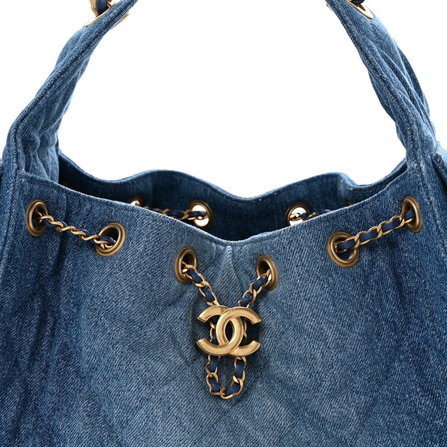 Washed Denim Quilted Small Chanel 25 Handbag Blue