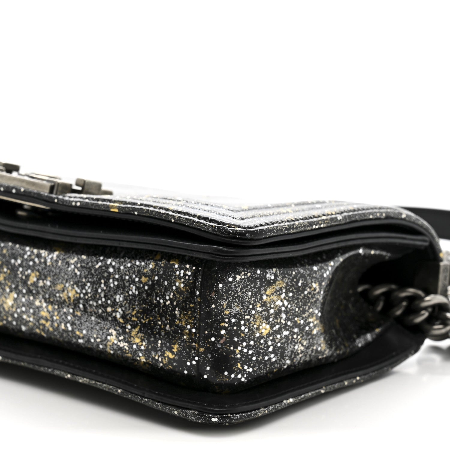 Glitter Glazed Calfskin Medium Boy Flap Black