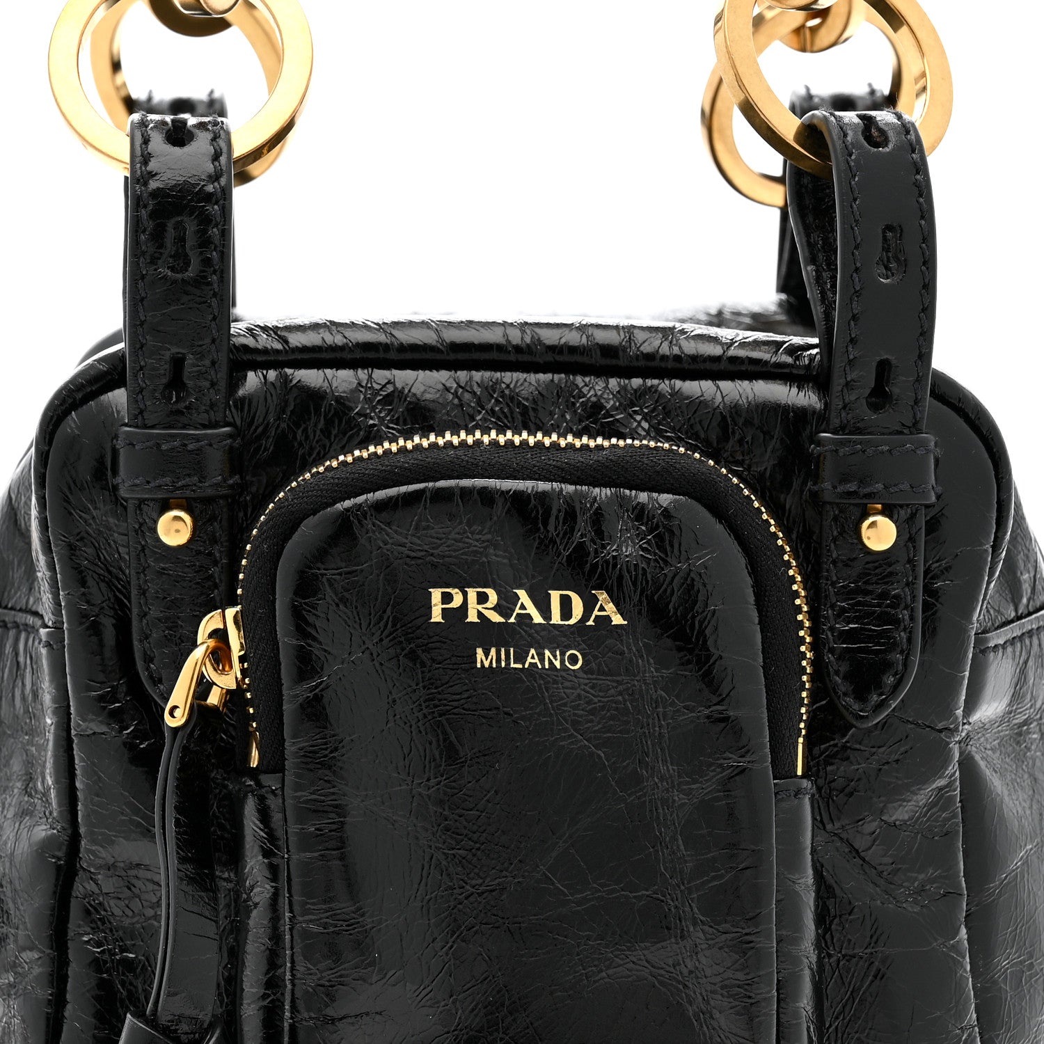 Glossy Calfskin Mini Dangle Shoulder Bag Black