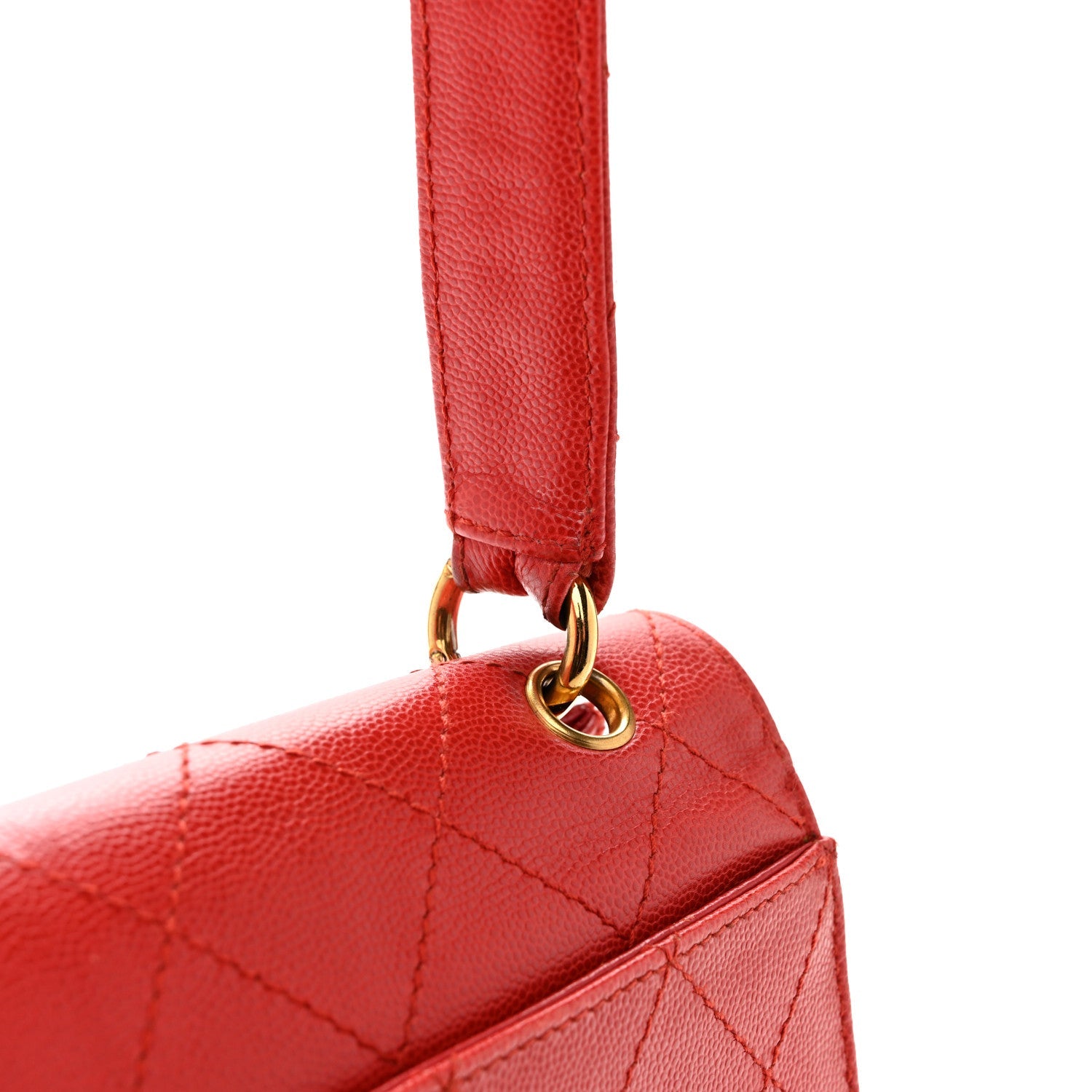 Caviar Stitched Flap Shoulder Bag Red
