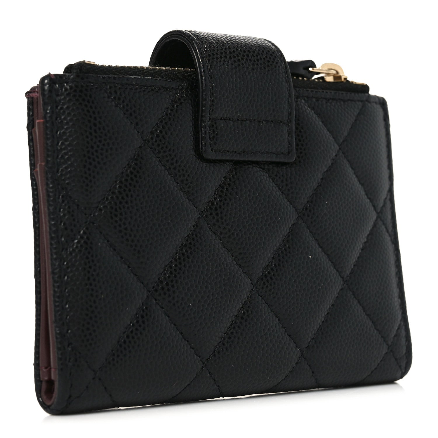 Caviar Quilted Compact Zipped Pocket Wallet Black