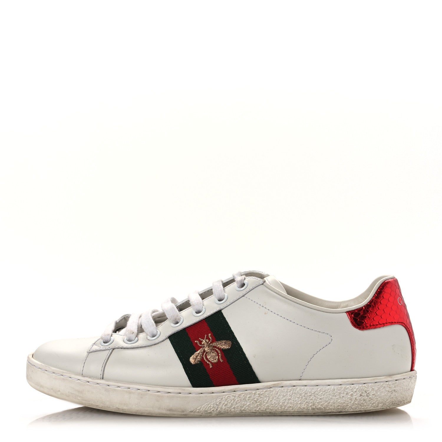 Calfskin Ayers Bee Embroidered Womens Ace Sneakers 38 White Green