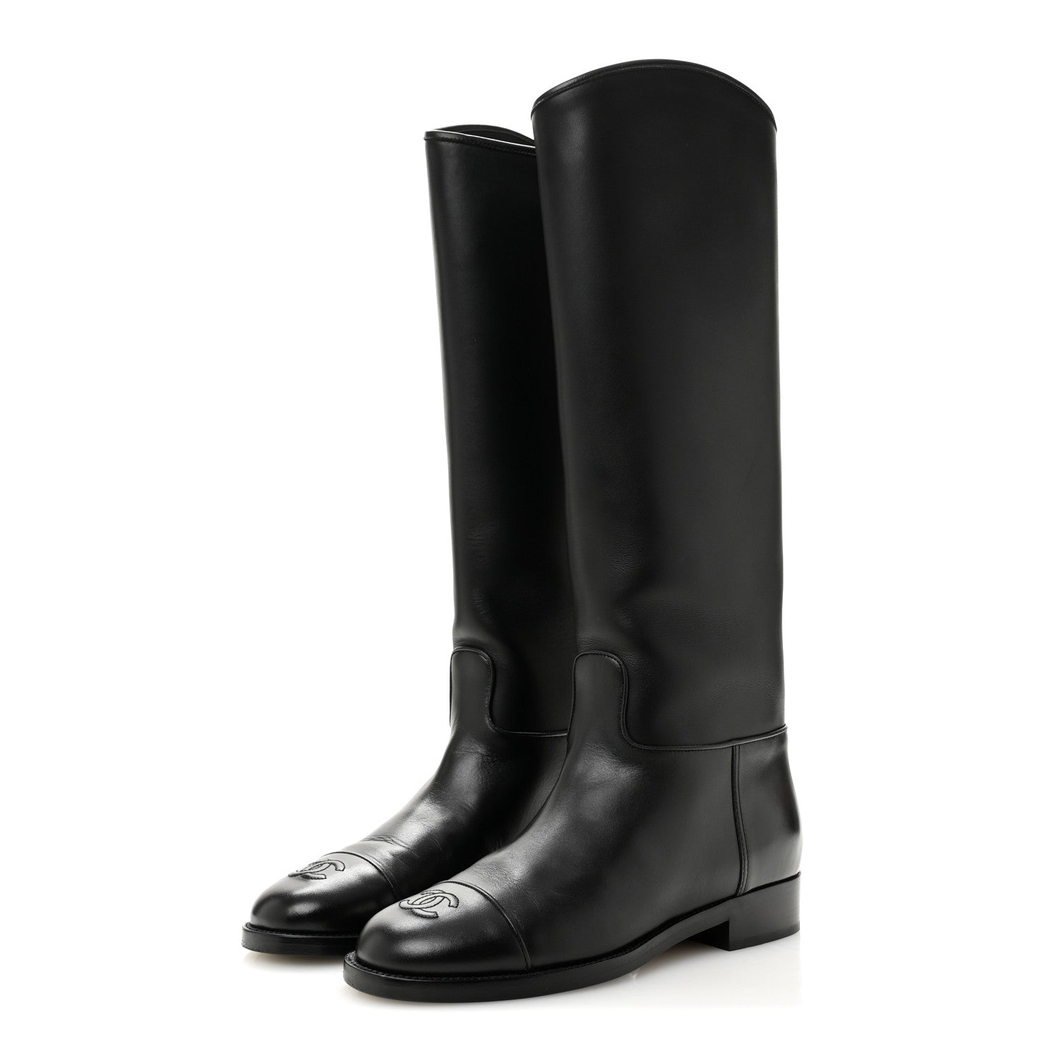 Calfskin Cap Toe CC Riding Boots 38 Black