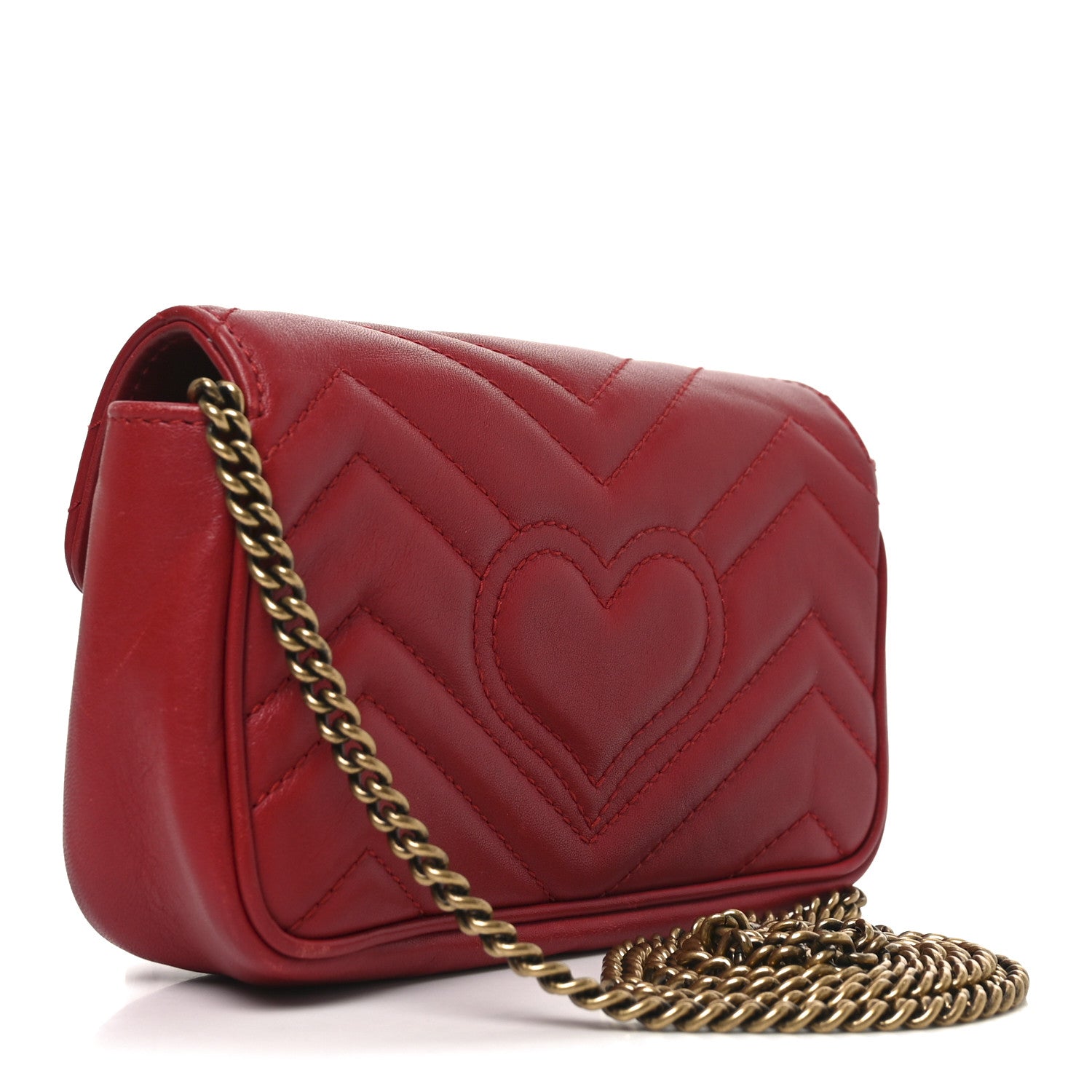 Calfskin Matelasse Super Mini GG Marmont Shoulder Bag Hibiscus Red