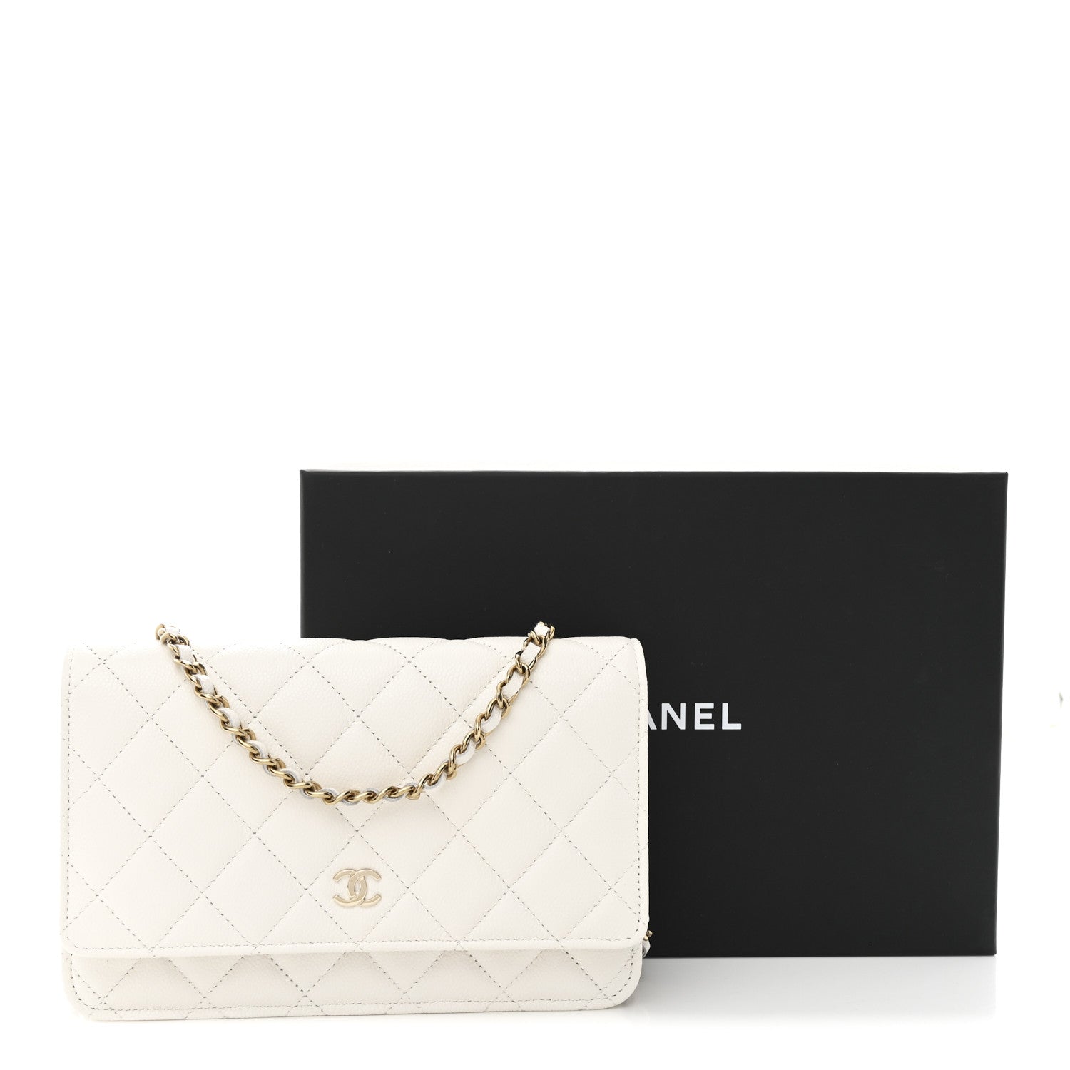 Caviar Quilted Wallet On Chain WOC White