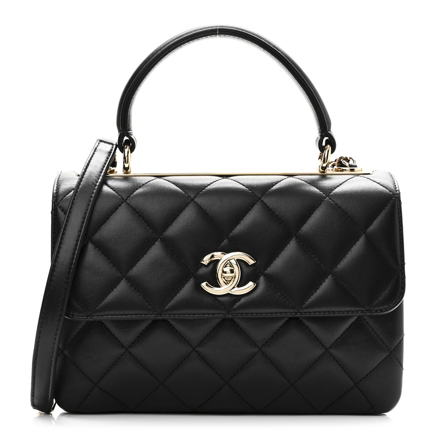 Lambskin Quilted Small Trendy CC Dual Handle Flap Bag Black