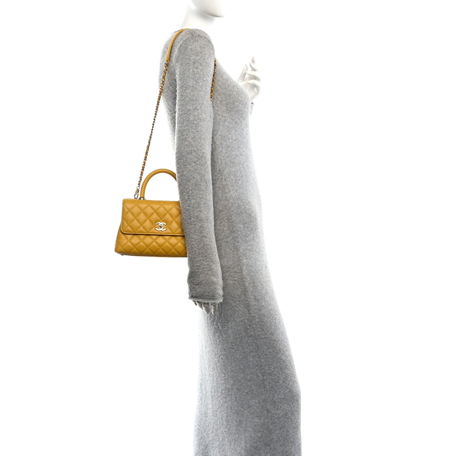 Caviar Quilted Mini Coco Handle Flap Yellow
