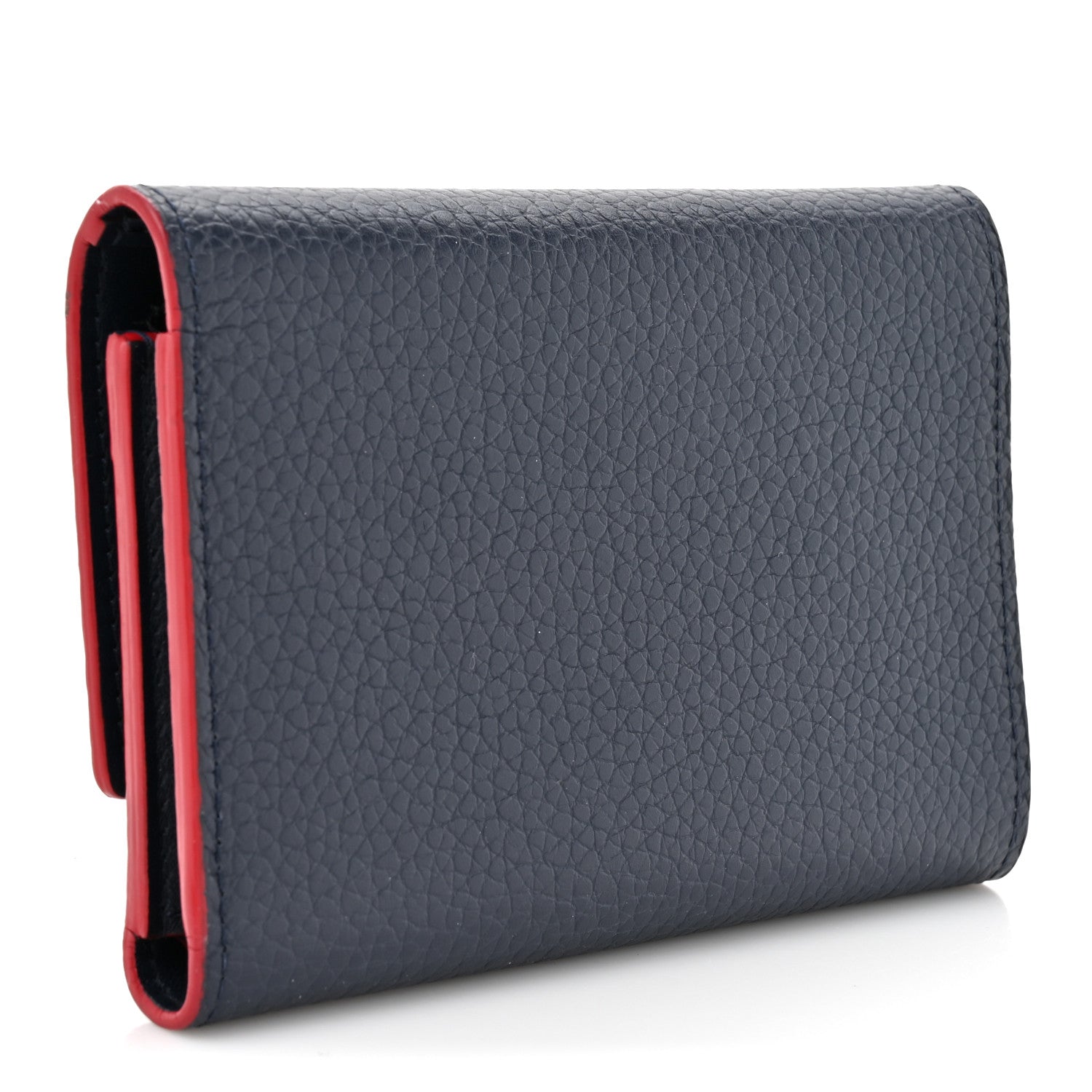 Taurillon Capucines Compact Wallet Marine Rouge