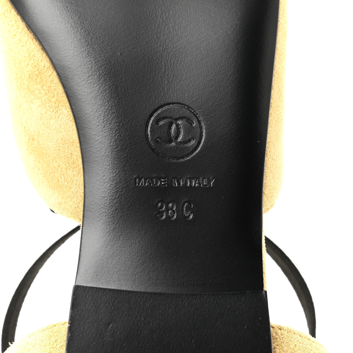 Suede Grosgrain Bow Cap Toe CC Slingback Flats 38 Beige Black