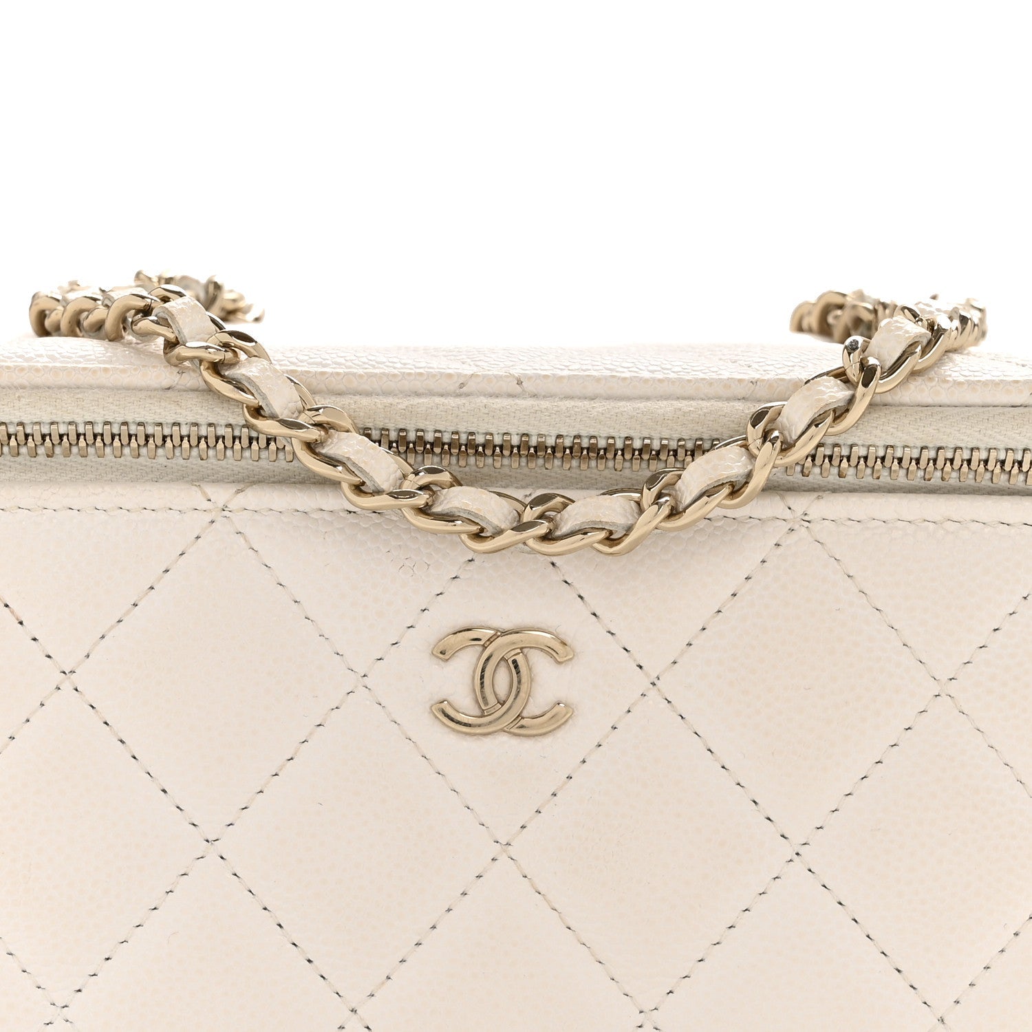 Caviar Quilted Small Vanity Case With Chain White