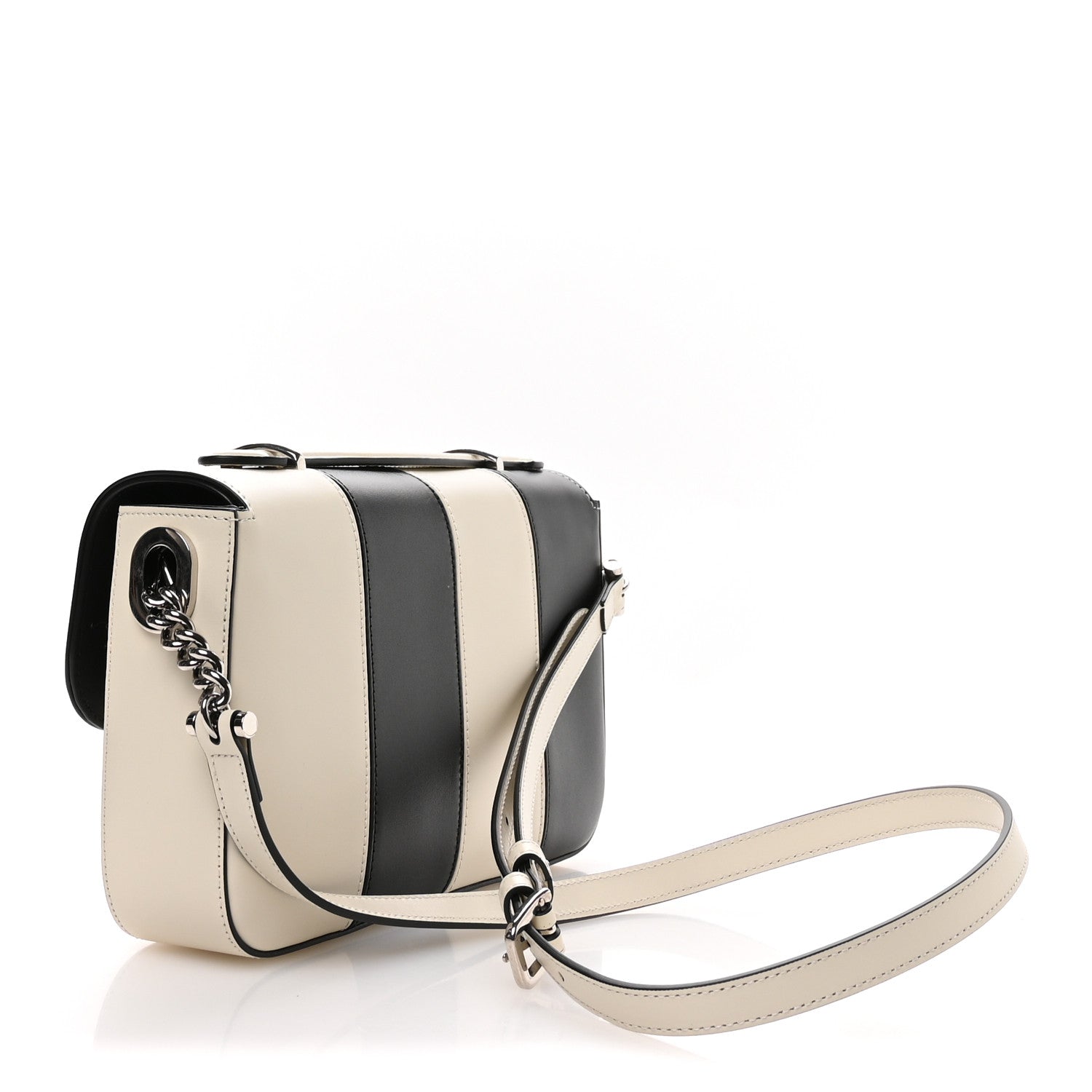 Senna Calfskin Lines Petite GG Top Handle Shoulder Bag Black Mystic White