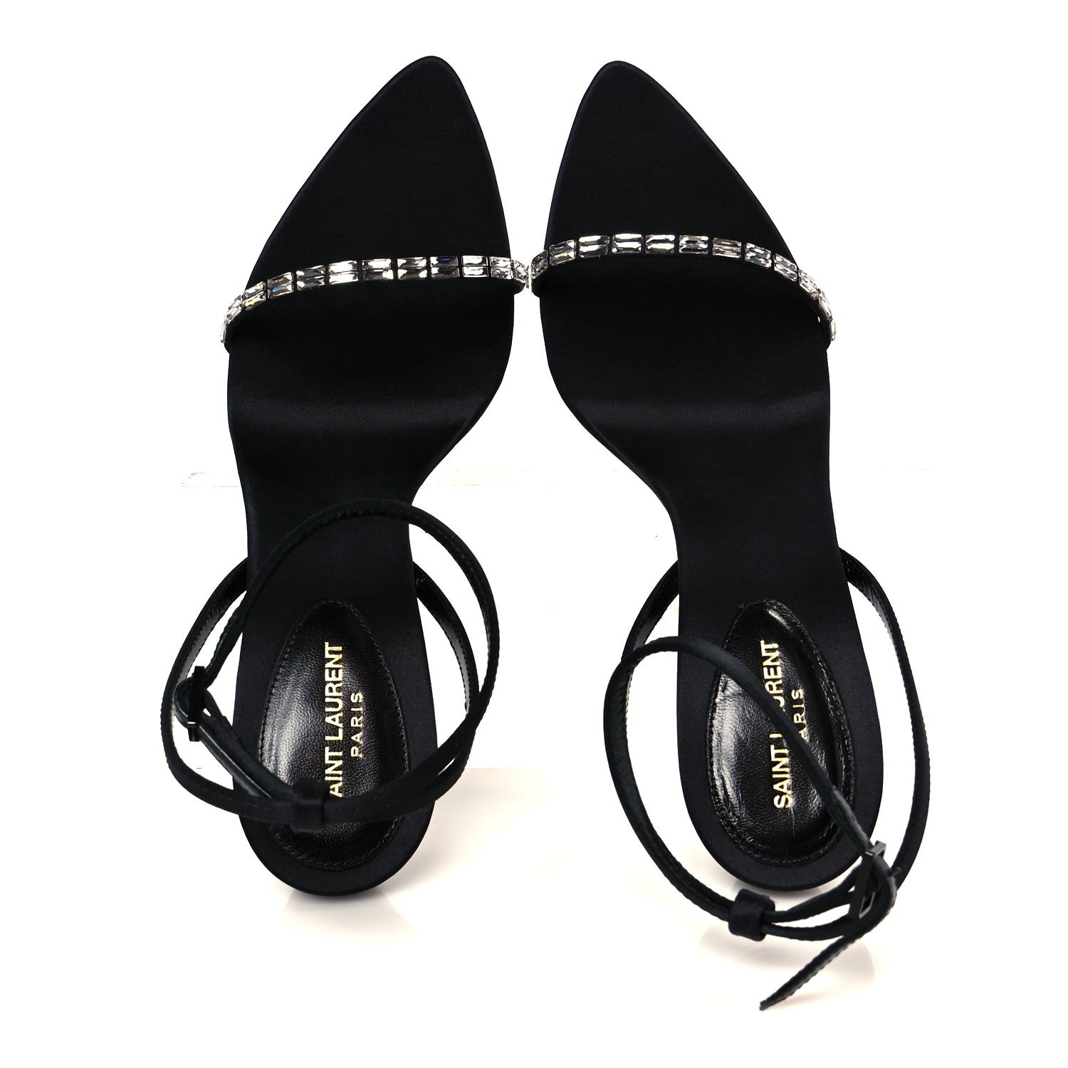 Crepe Satin Crystal New Nuit 90 Ankle Strap Sandals 38.5 Black