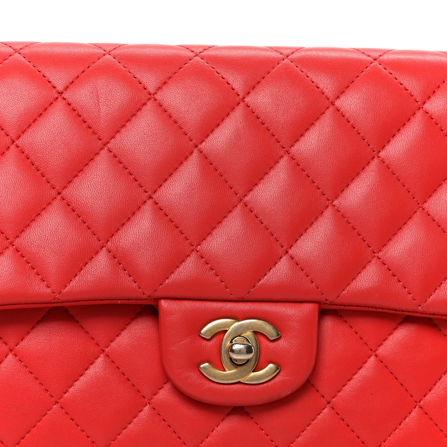 Lambskin Quilted Flap Clutch Red