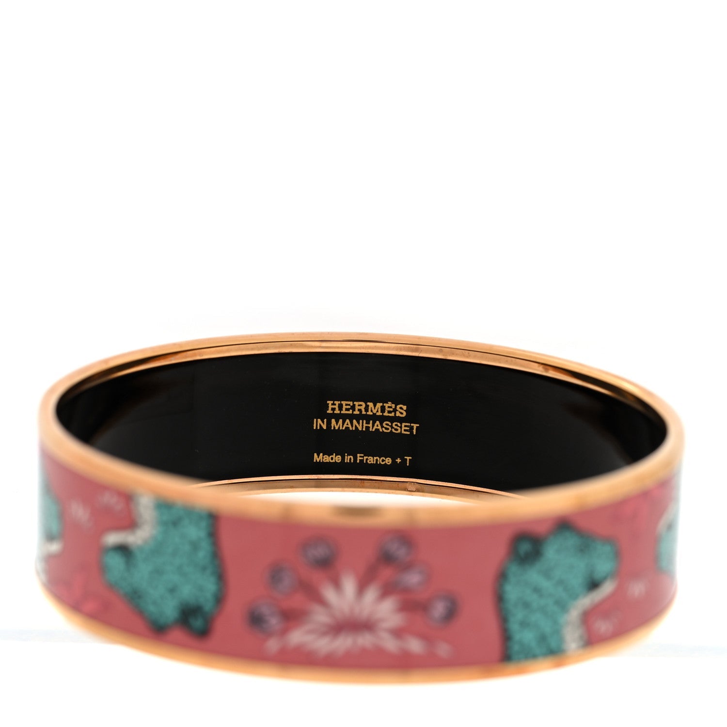Enamel Printed Wide Les Leopards Bracelet 65 Rose Couture