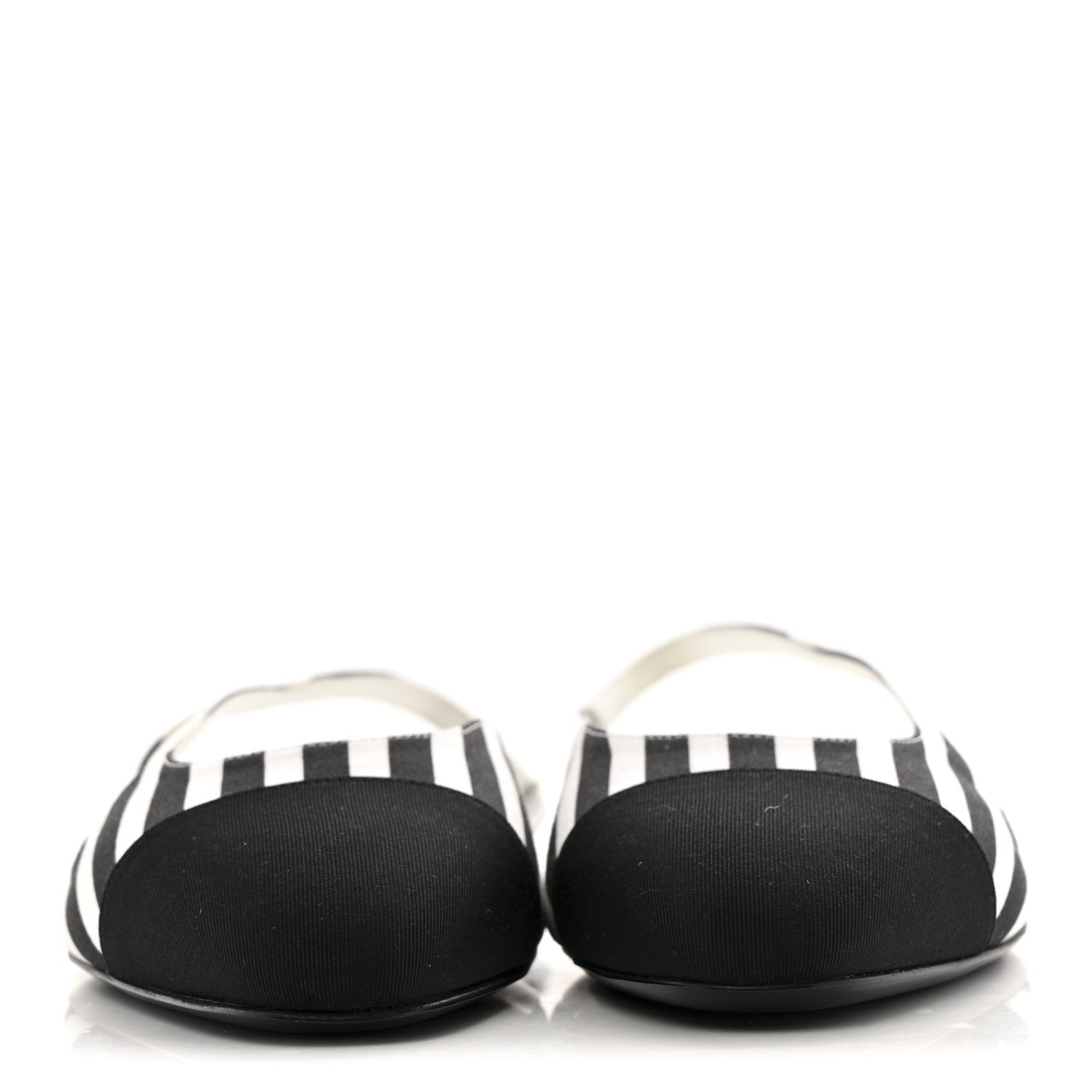 Fabric Grosgrain Cap Toe CC Slingback Flats 41 White Black