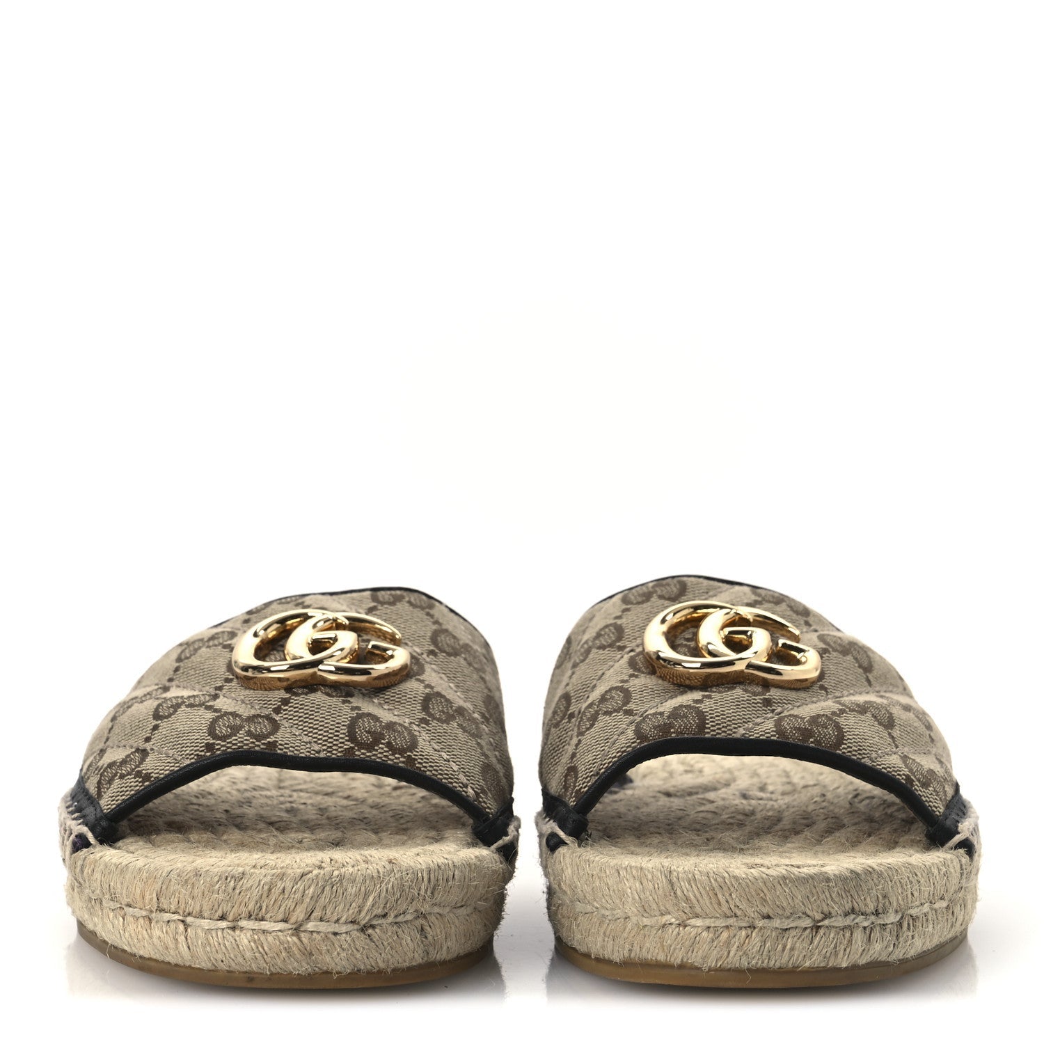 Monogram Matelasse GG Marmont Espadrille 20mm Slide Sandals 37.5 Beige Ebony Black