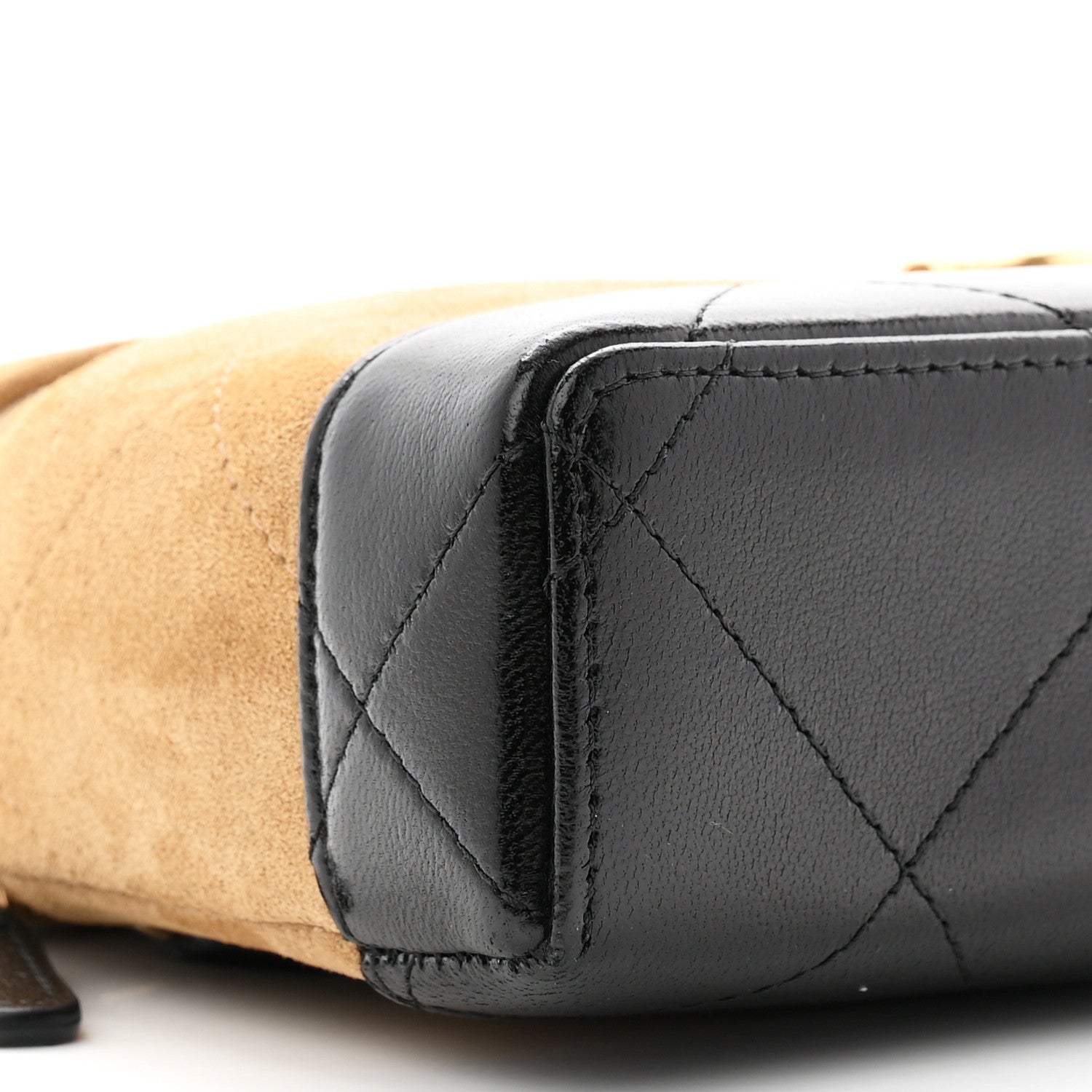 Suede Calfskin Shiny Lambskin Quilted Top Handle Slim Vanity Case With Chain Beige Black