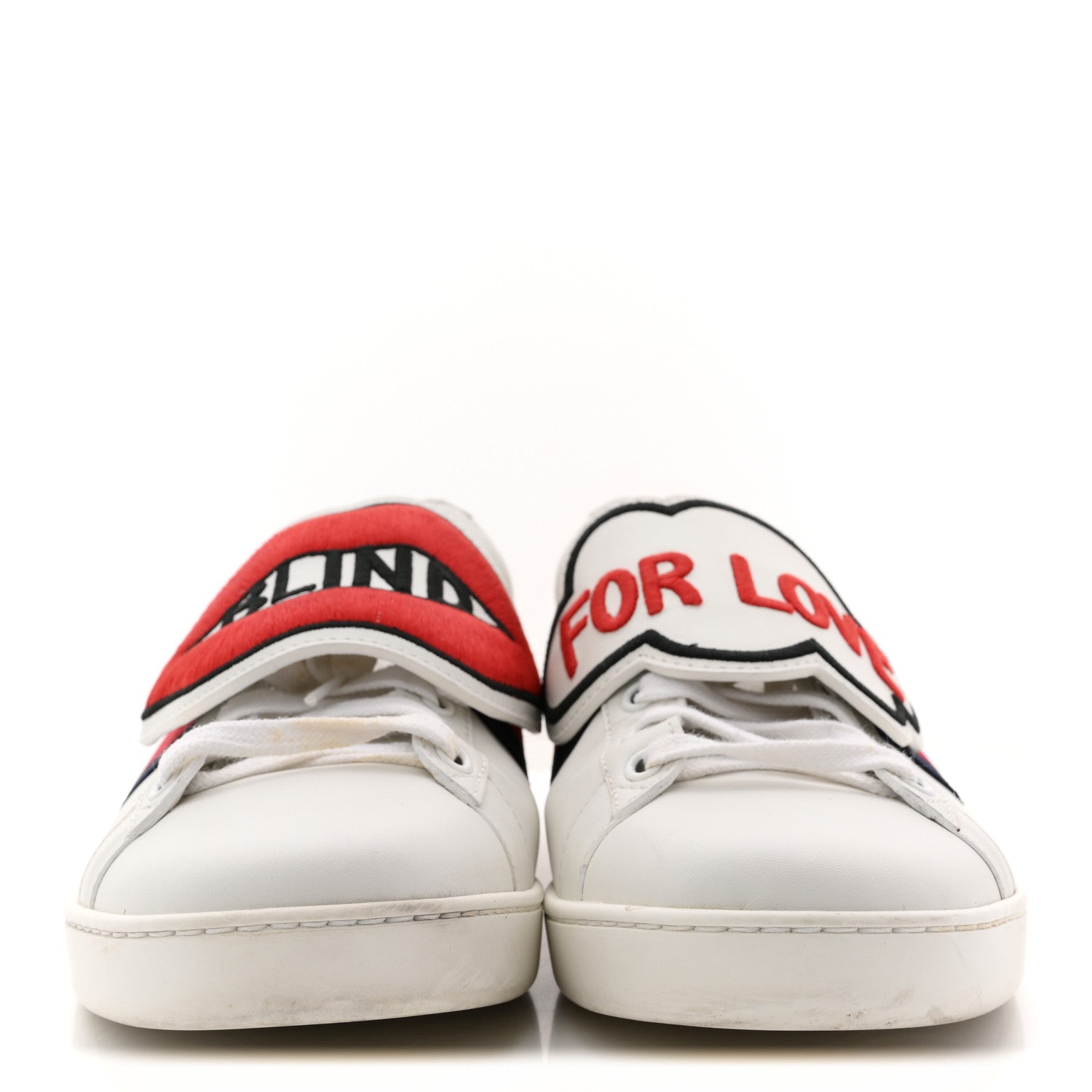 Calfskin Ayers Web Blind for Love Embroidered Womens Ace Sneakers 40.5 White