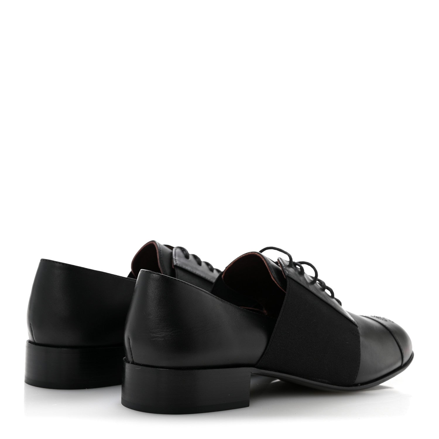 Calfskin Elastic Lace Up Cap Toe CC Loafers 40 Black
