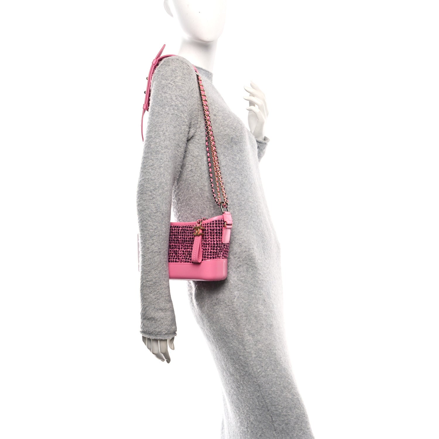 Tweed Calfskin Small Gabrielle Hobo Pink